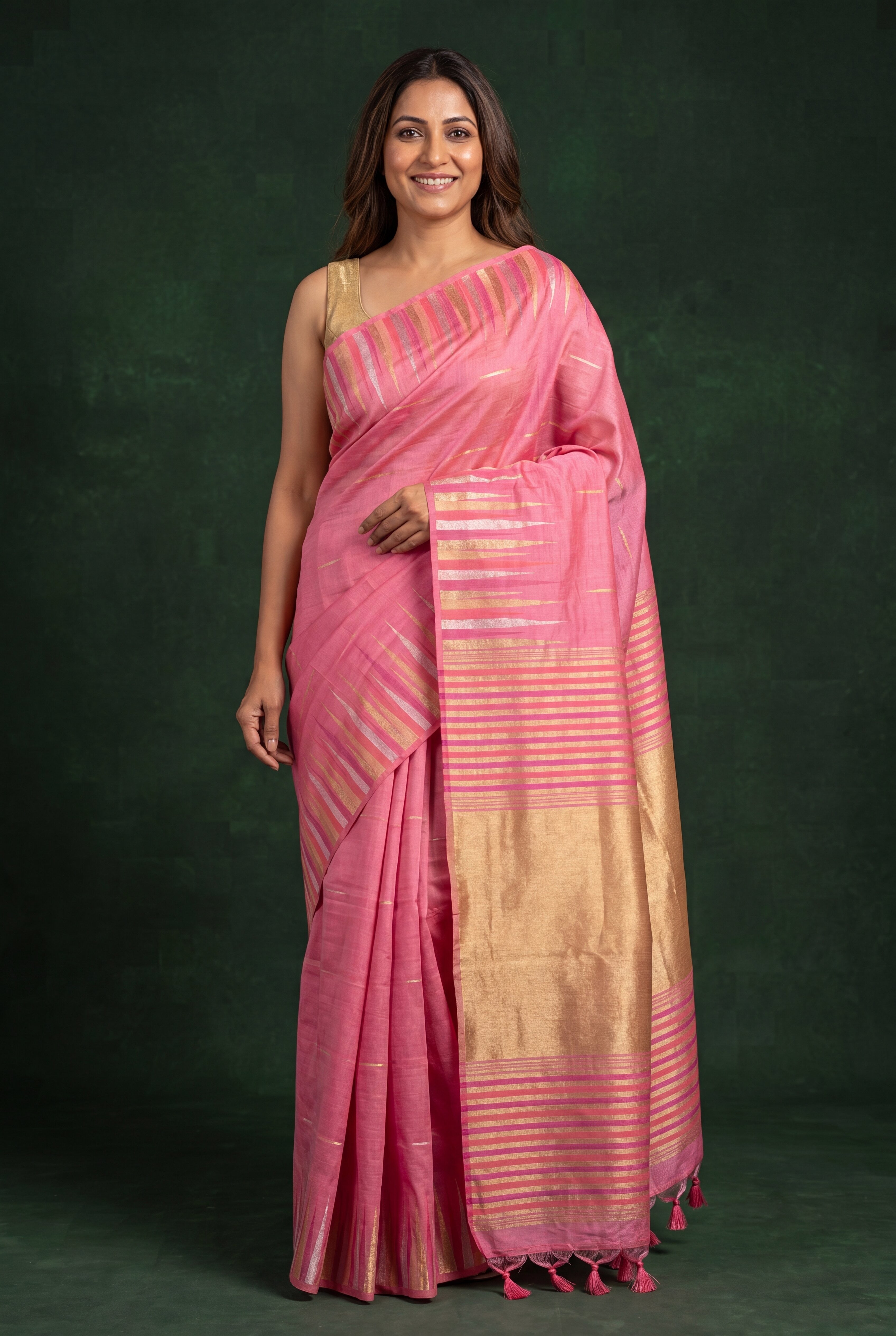 Barbie Pink Tussar Silk Saree with Resham and Zari Irkal border