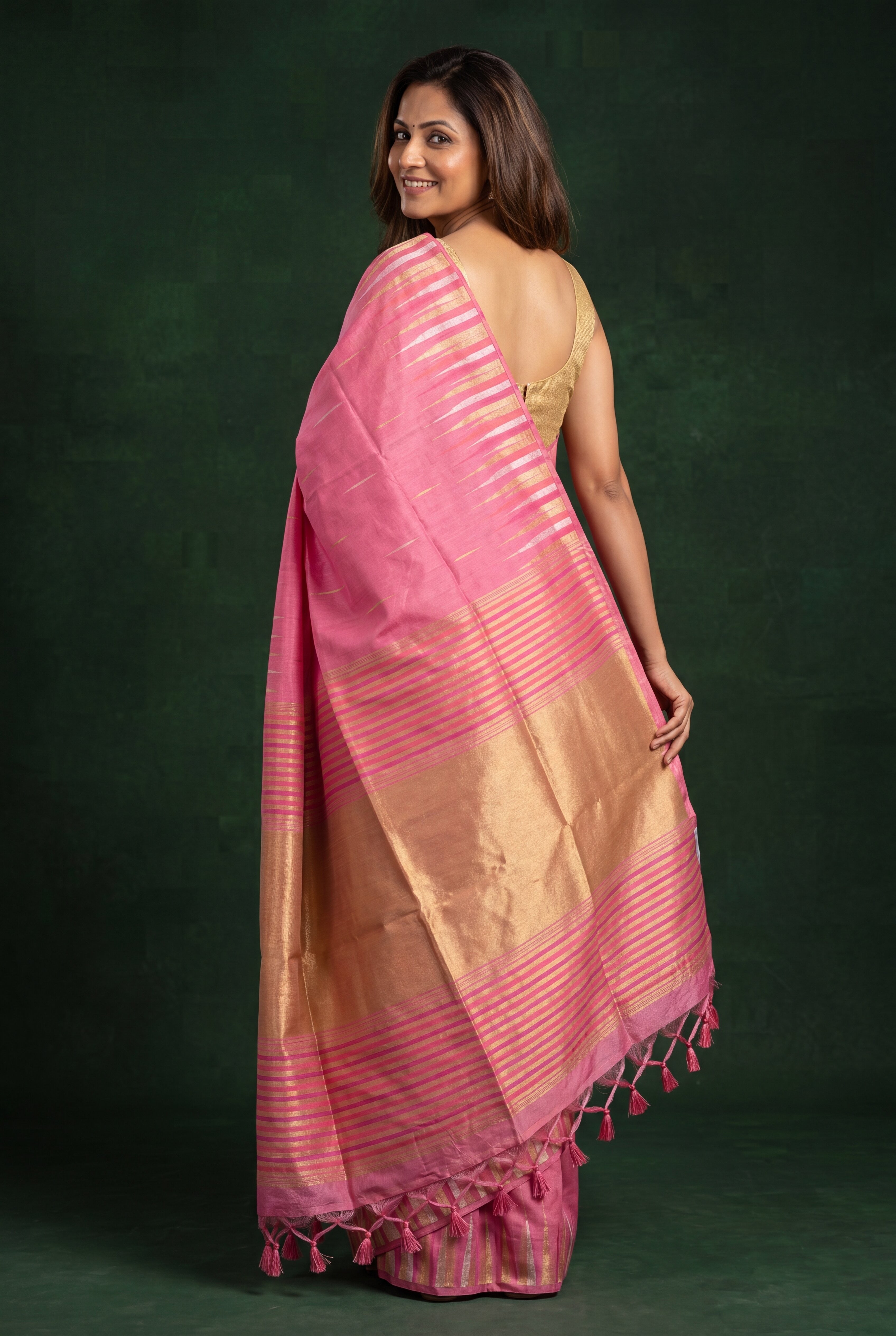Barbie Pink Tussar Silk Saree with Resham and Zari Irkal border