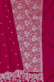 Berry Pink Katan Silk Banarasi Saree with Silver Zari Parṇa butti