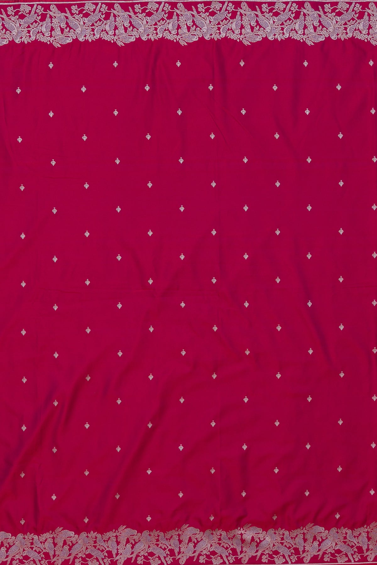 Berry Pink Katan Silk Banarasi Saree with Silver Zari Parṇa butti