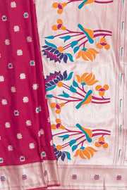 Berry Pink Katan Silk Paithani Saree with Meena Butti, Embossed Weave and Gold Zari Lotus Pallu
