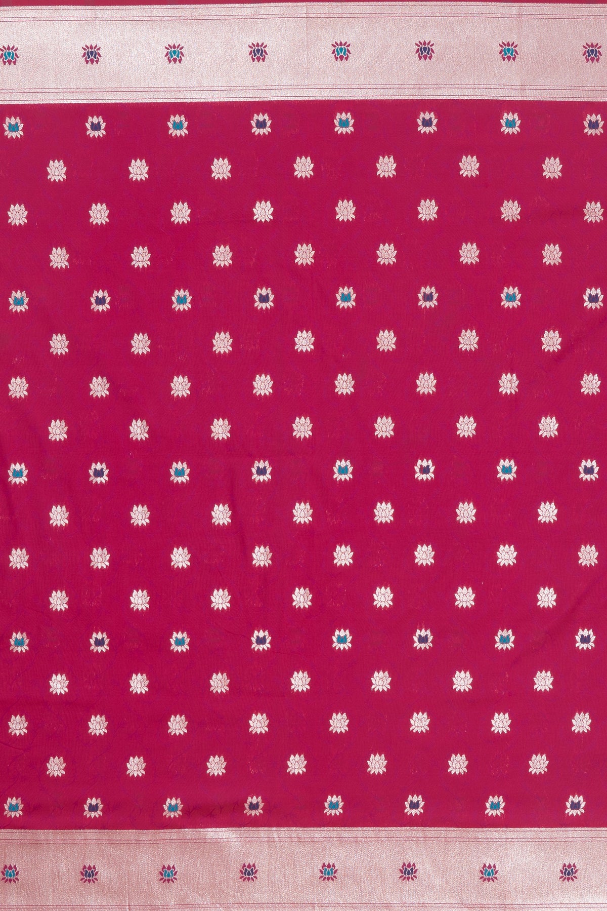 Berry Pink Katan Silk Paithani Saree with Meena Butti, Embossed Weave and Gold Zari Lotus Pallu