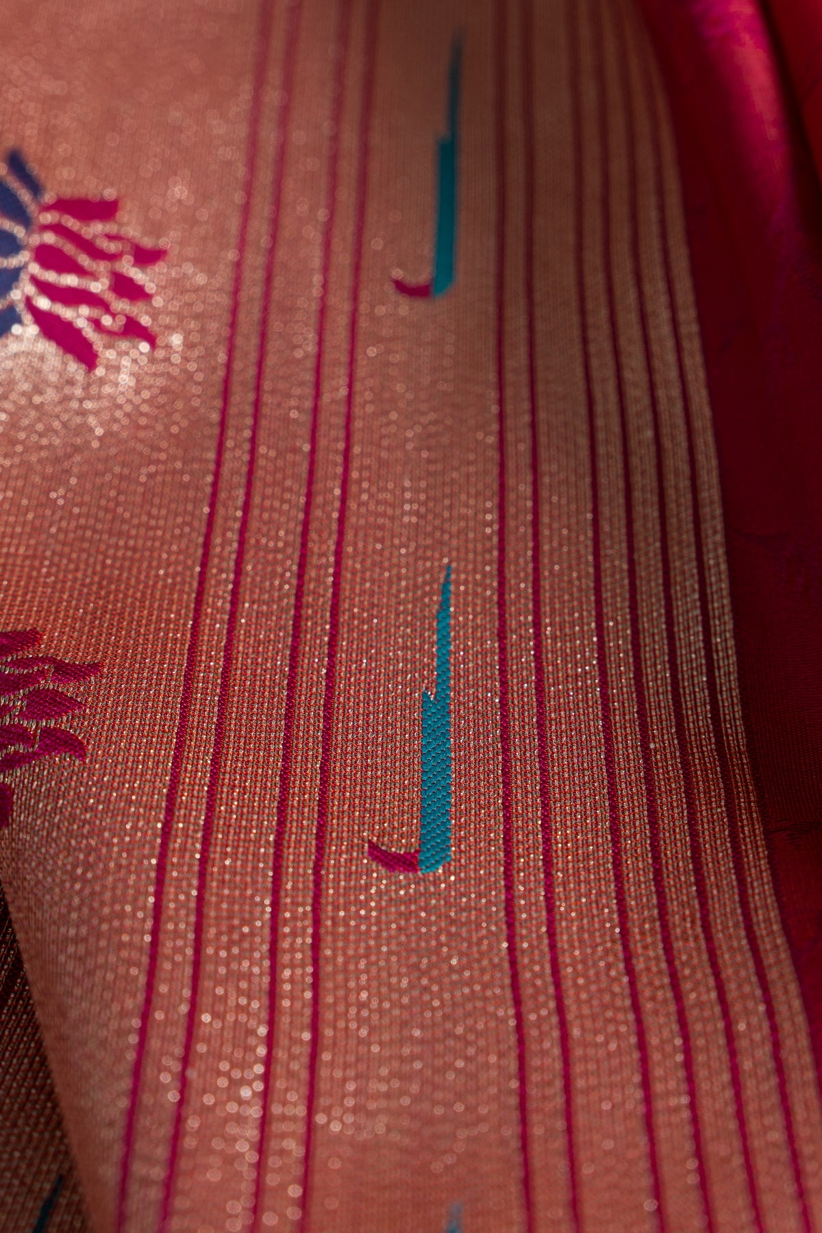 Berry Pink Katan Silk Paithani Saree with Meena Butti, Embossed Weave and Gold Zari Lotus Pallu
