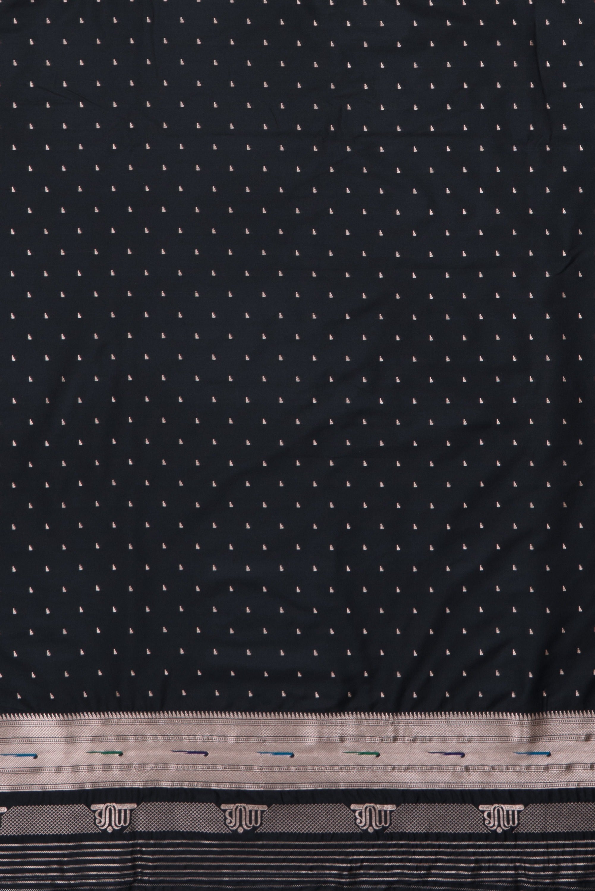 Black Katan Silk Paithani Saree with Multicolour Munya border and Śuka-Mayūra Pallu