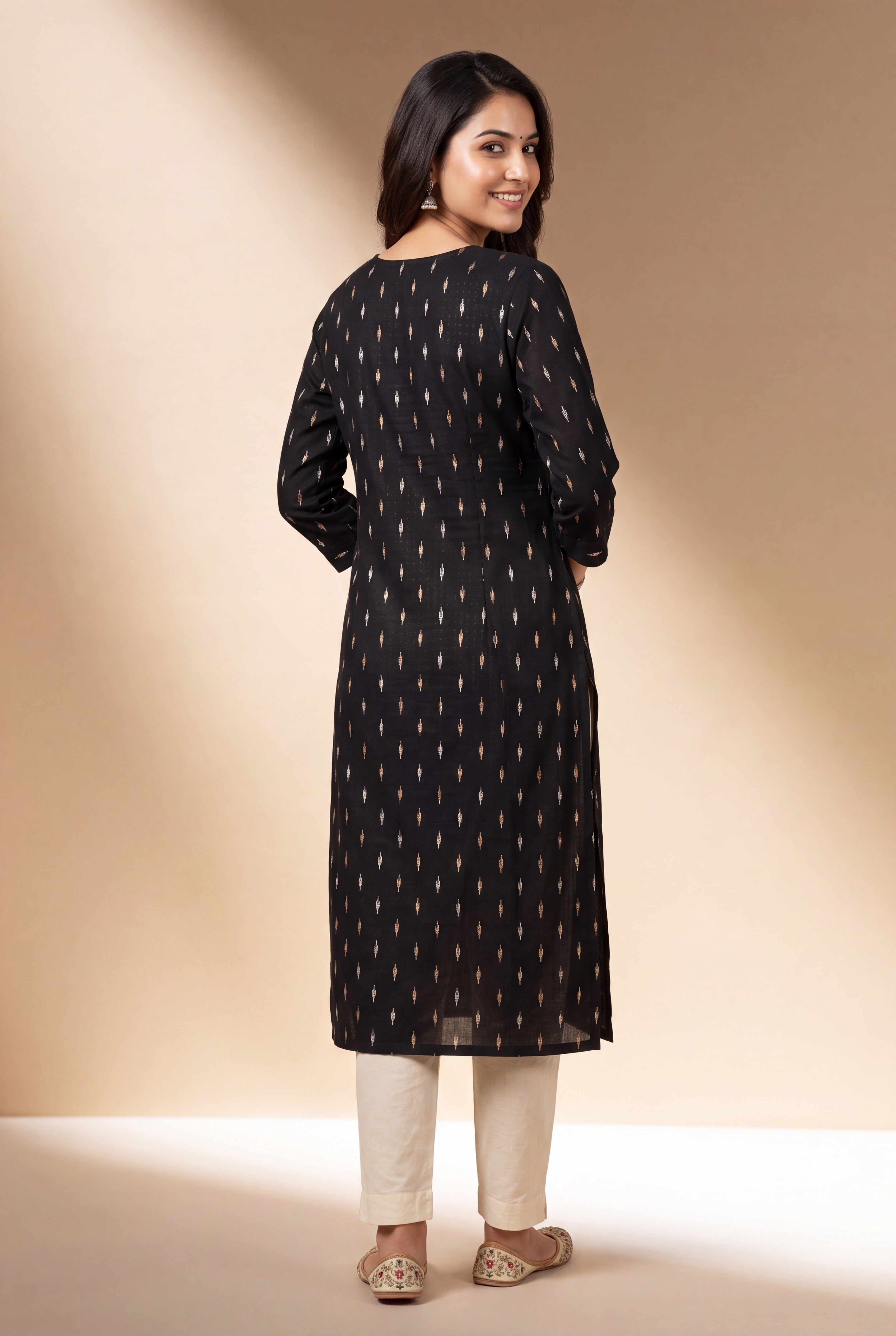 Black Kurti with Crimson and Mustard Warli Embroidary