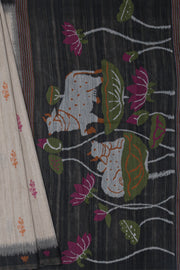 Black and Cream Paithani-Concept Saree with Nandi Pallu and Floral Pallu