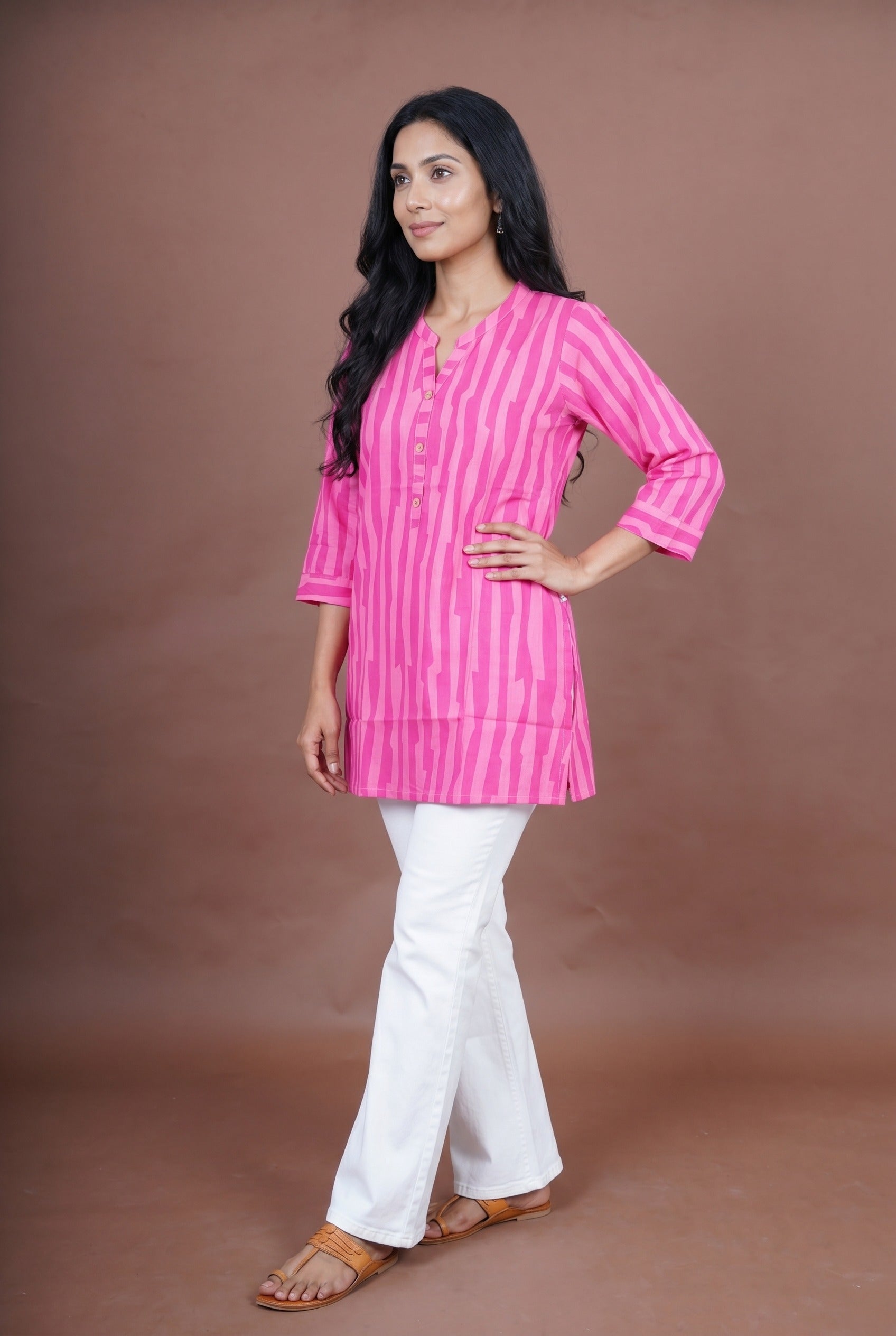 Blush Pink Striped Short Kurti