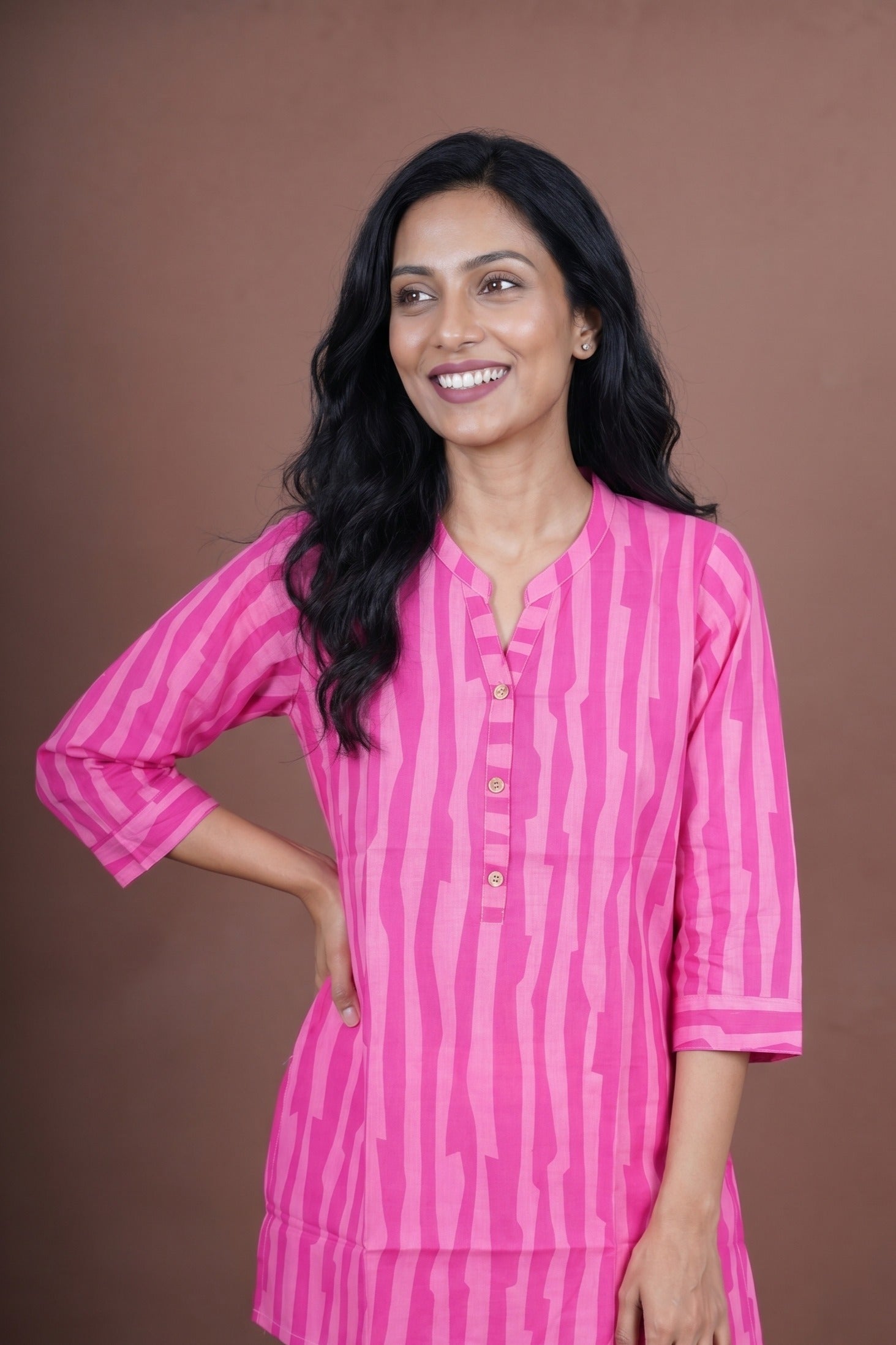 Blush Pink Striped Short Kurti
