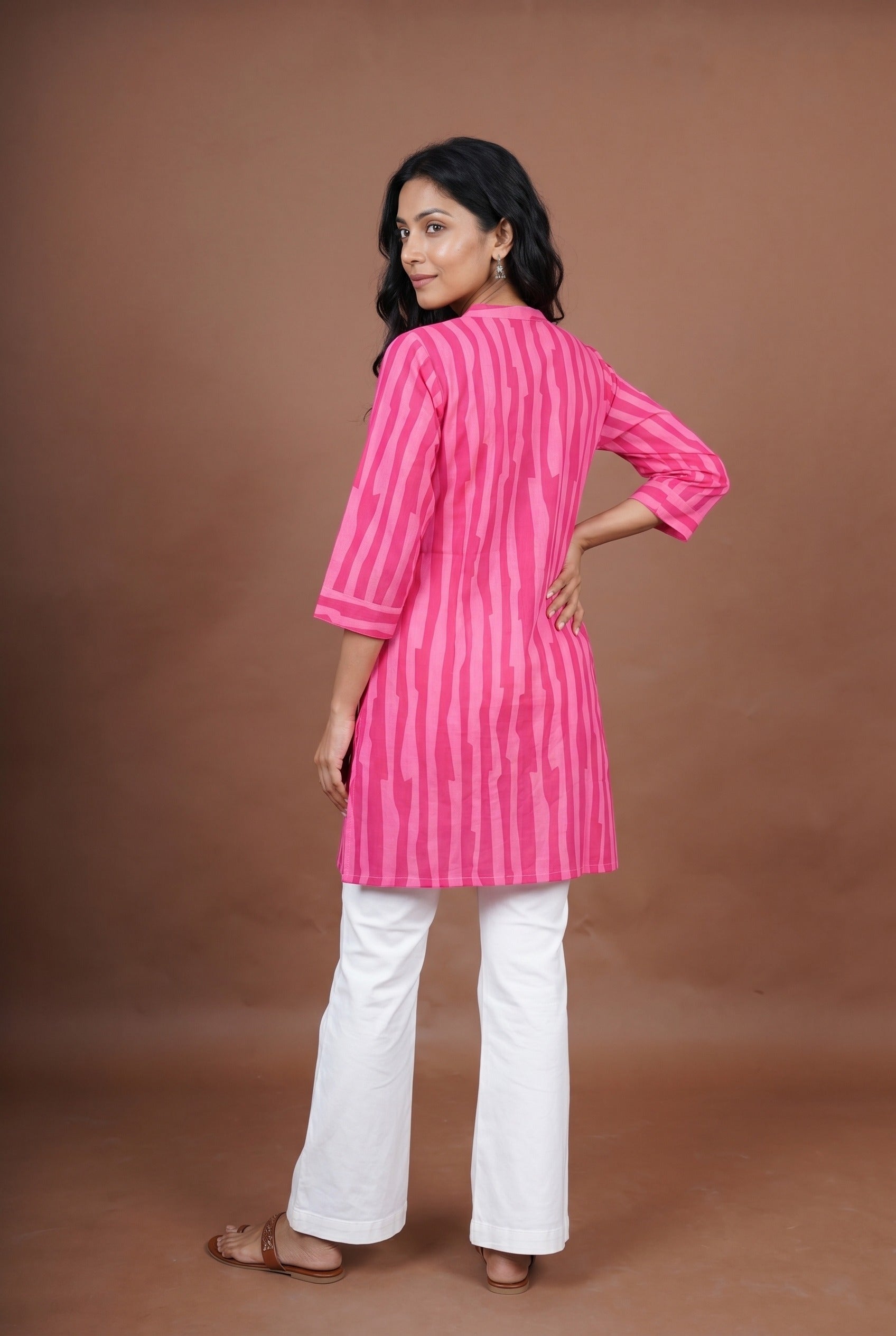 Blush Pink Striped Short Kurti