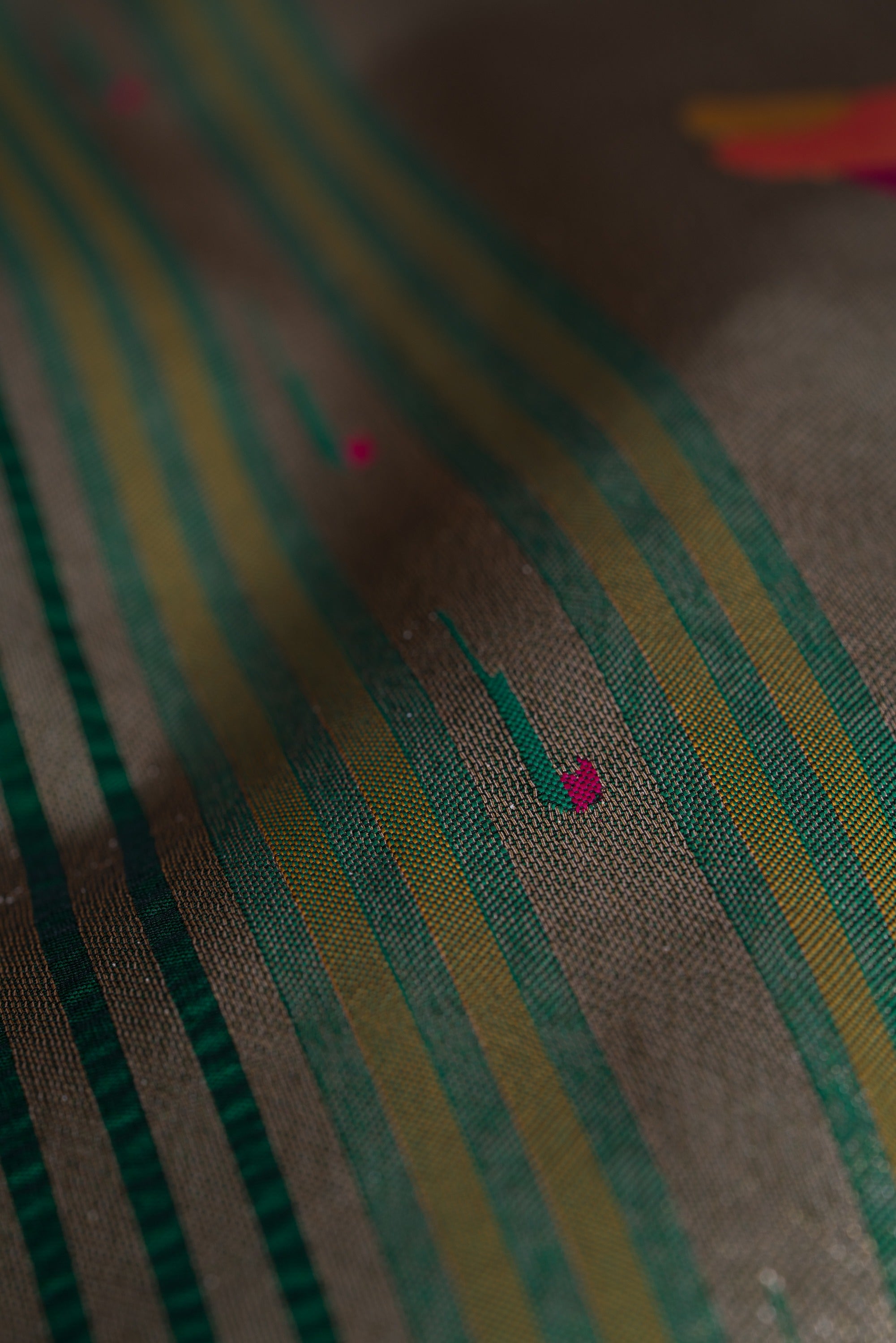 Bottle Green Katan Silk Paithani Saree with Padma–Śuka–Mayūra Pallu and Zari butti