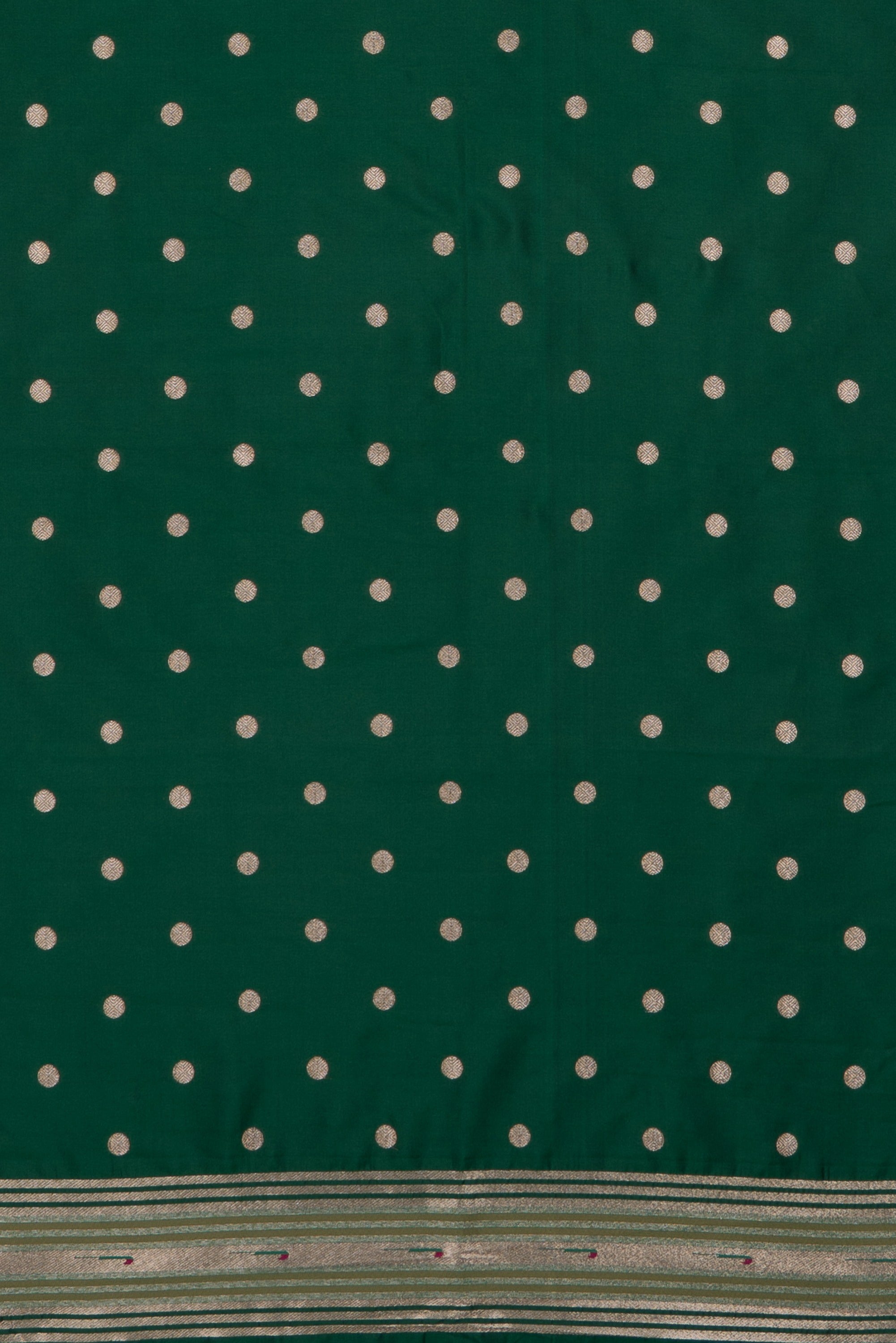 Bottle Green Katan Silk Paithani Saree with Padma–Śuka–Mayūra Pallu and Zari butti
