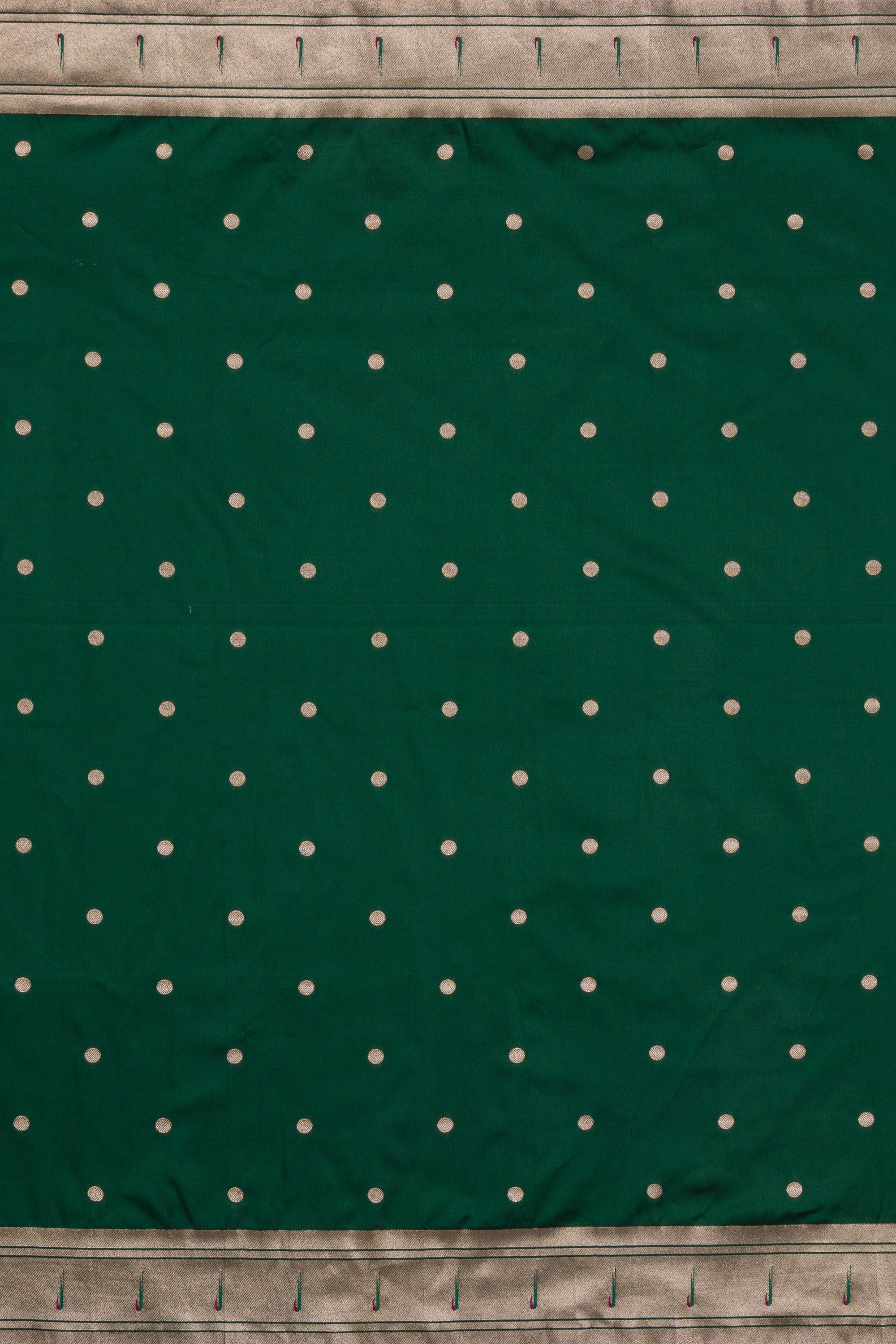Bottle Green Katan Silk Paithani Saree with Padma–Śuka–Mayūra Pallu and Zari butti