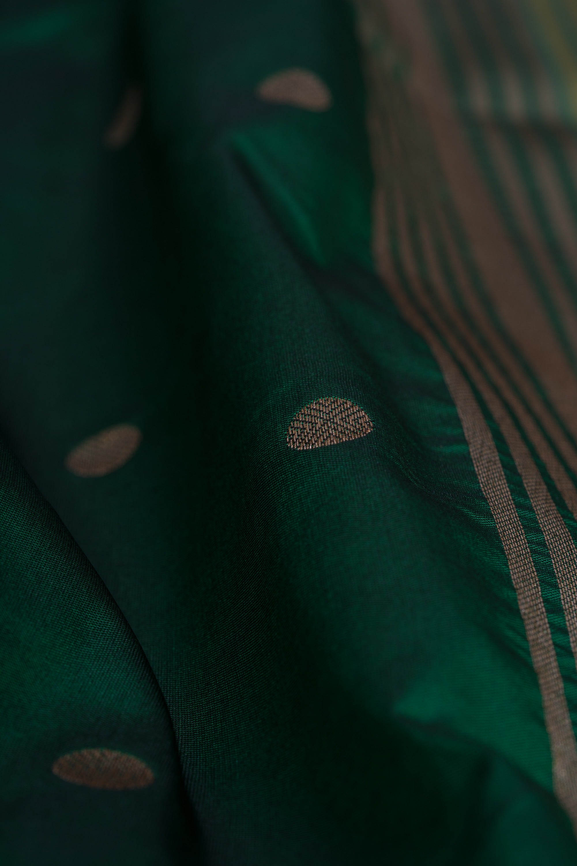 Bottle Green Katan Silk Paithani Saree with Padma–Śuka–Mayūra Pallu and Zari butti