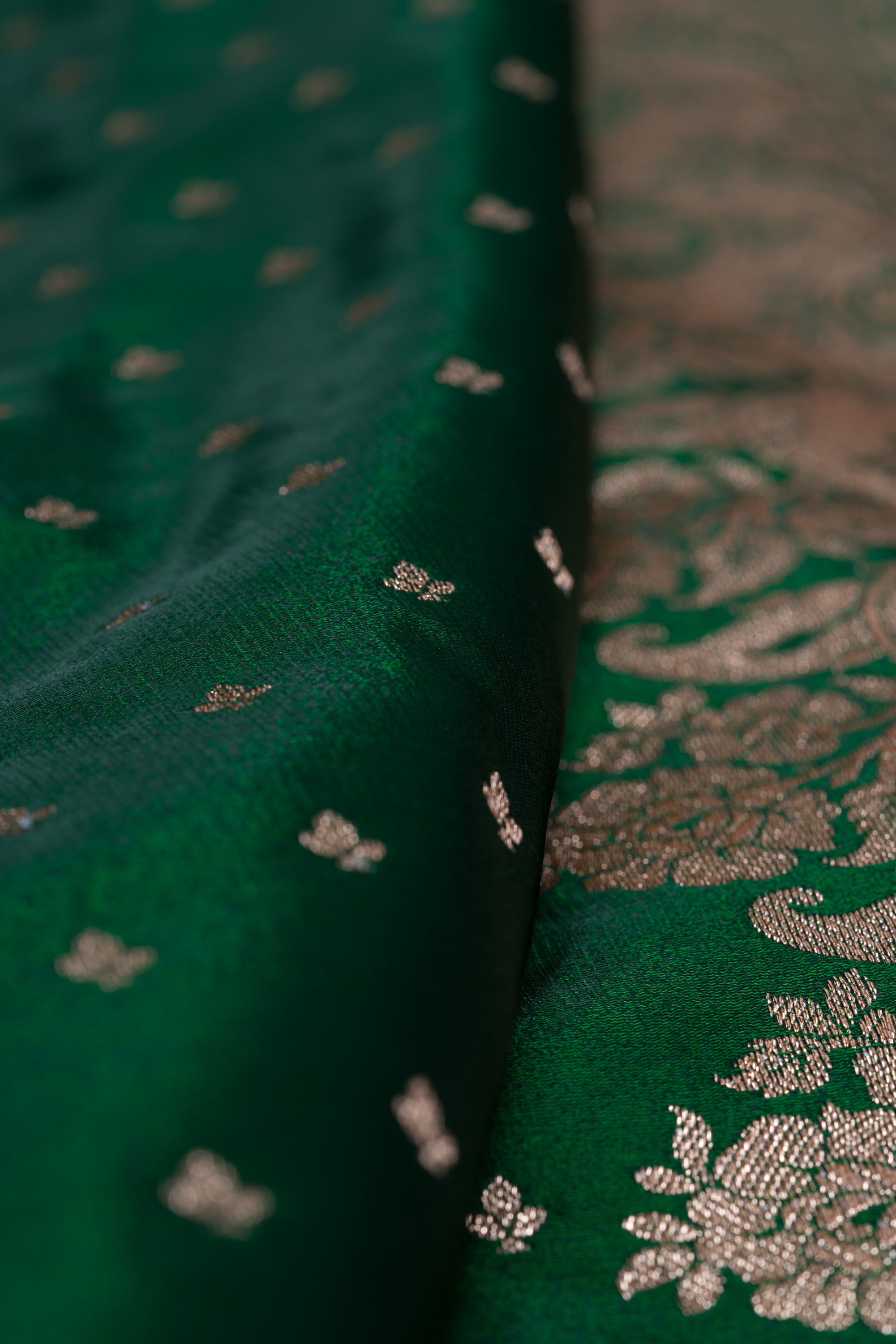 Bottle Green Soft Silk Banarasi Saree with Gold Zari Suvarṇa Padma Pallu