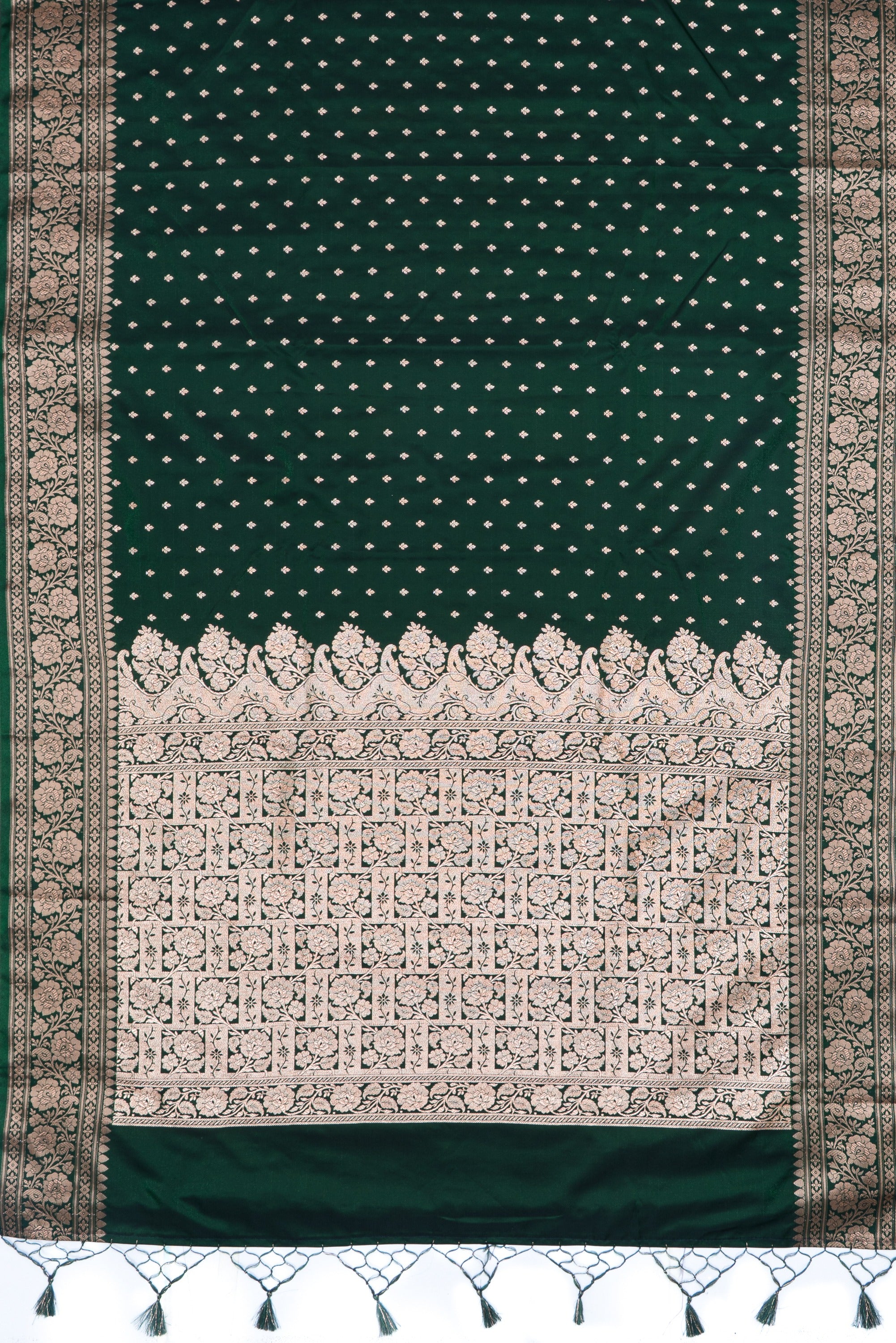 Bottle Green Soft Silk Banarasi Saree with Gold Zari Suvarṇa Padma Pallu