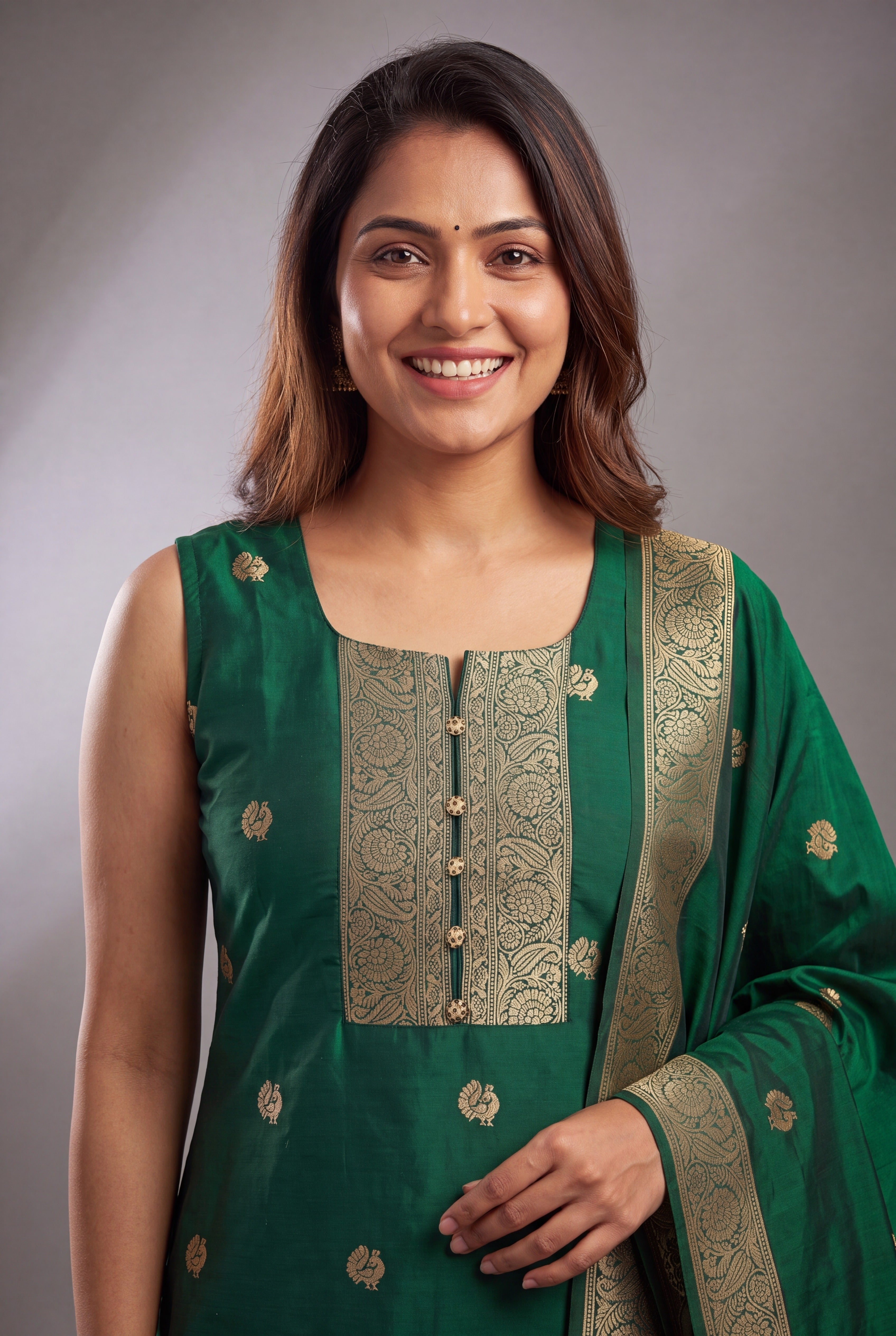 Bottle Green Soft Silk Paithani Suit Set with Resham threadwork