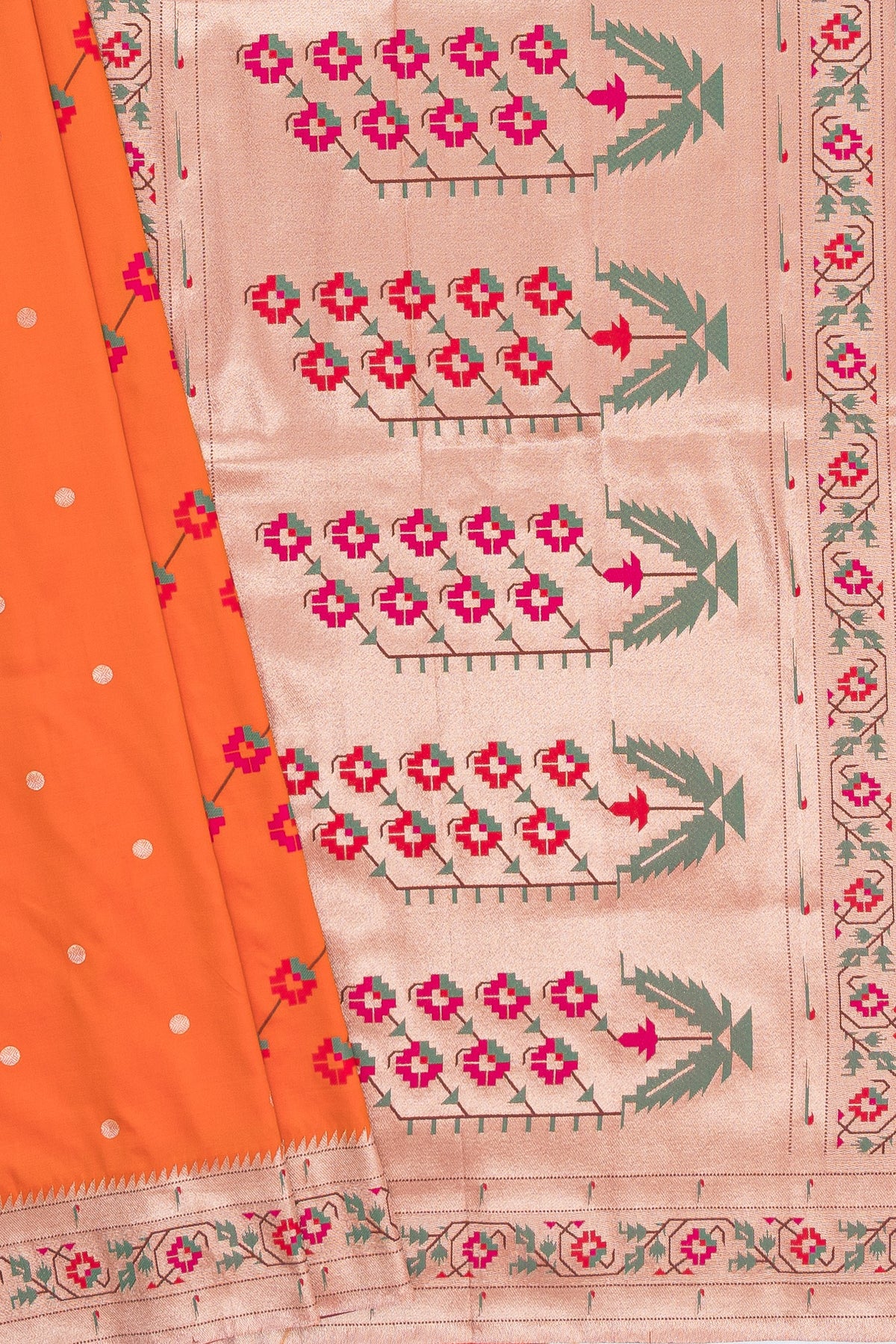 Burnt Orange Katan Silk Paithani Saree with a Traditional Turning Border and Asawali Pallu