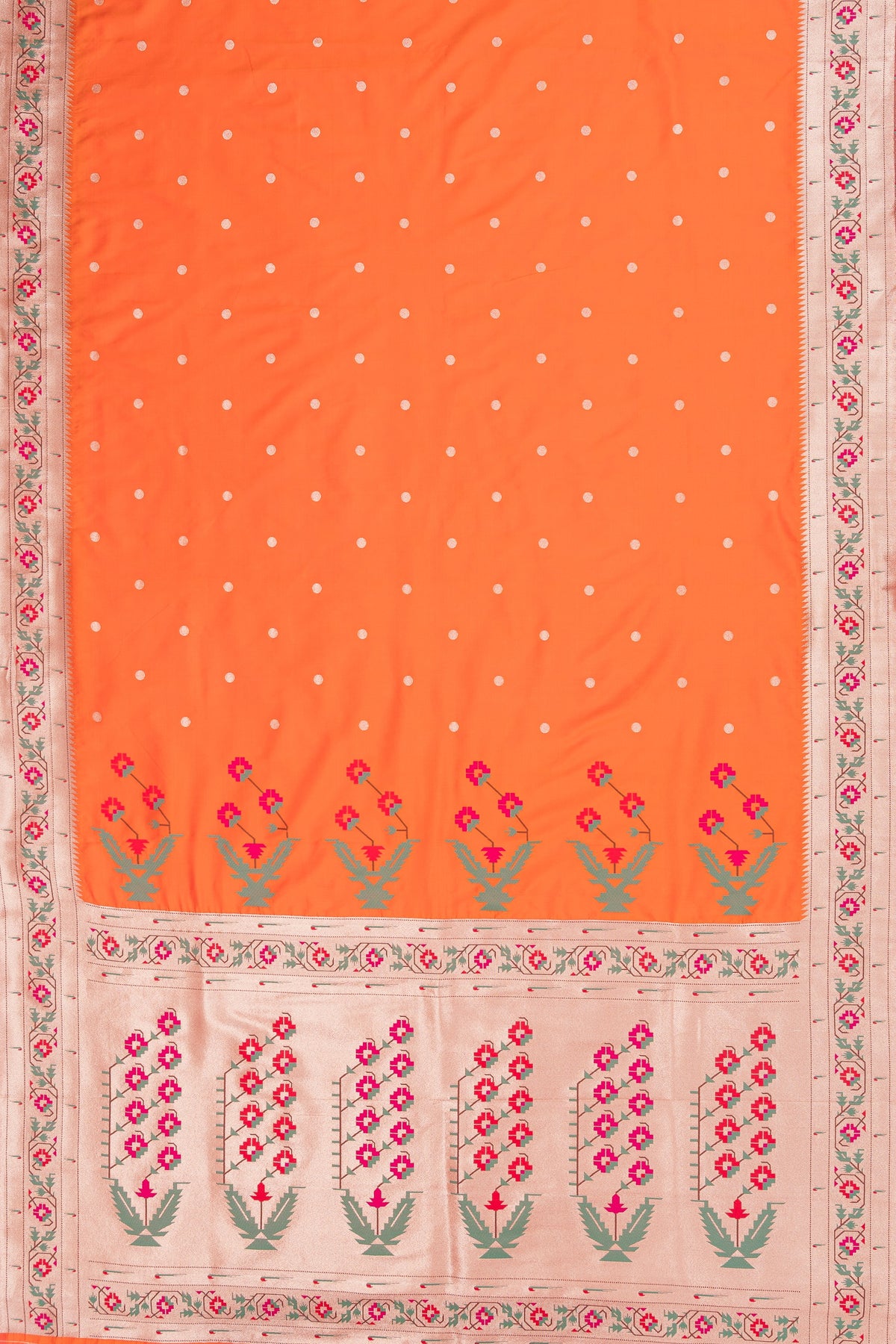 Burnt Orange Katan Silk Paithani Saree with a Traditional Turning Border and Asawali Pallu