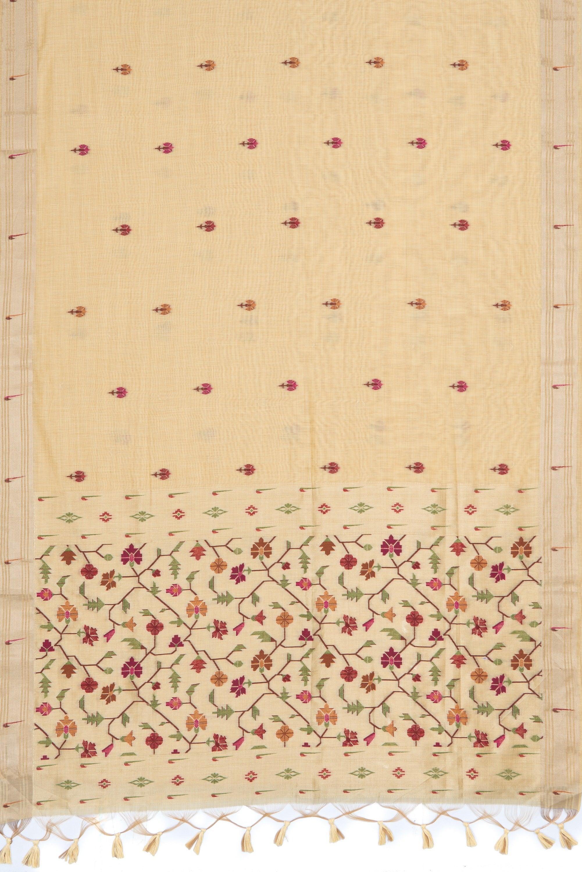Butter Yellow Cotton Paithani Saree with Asawali-Prasūna Pallu