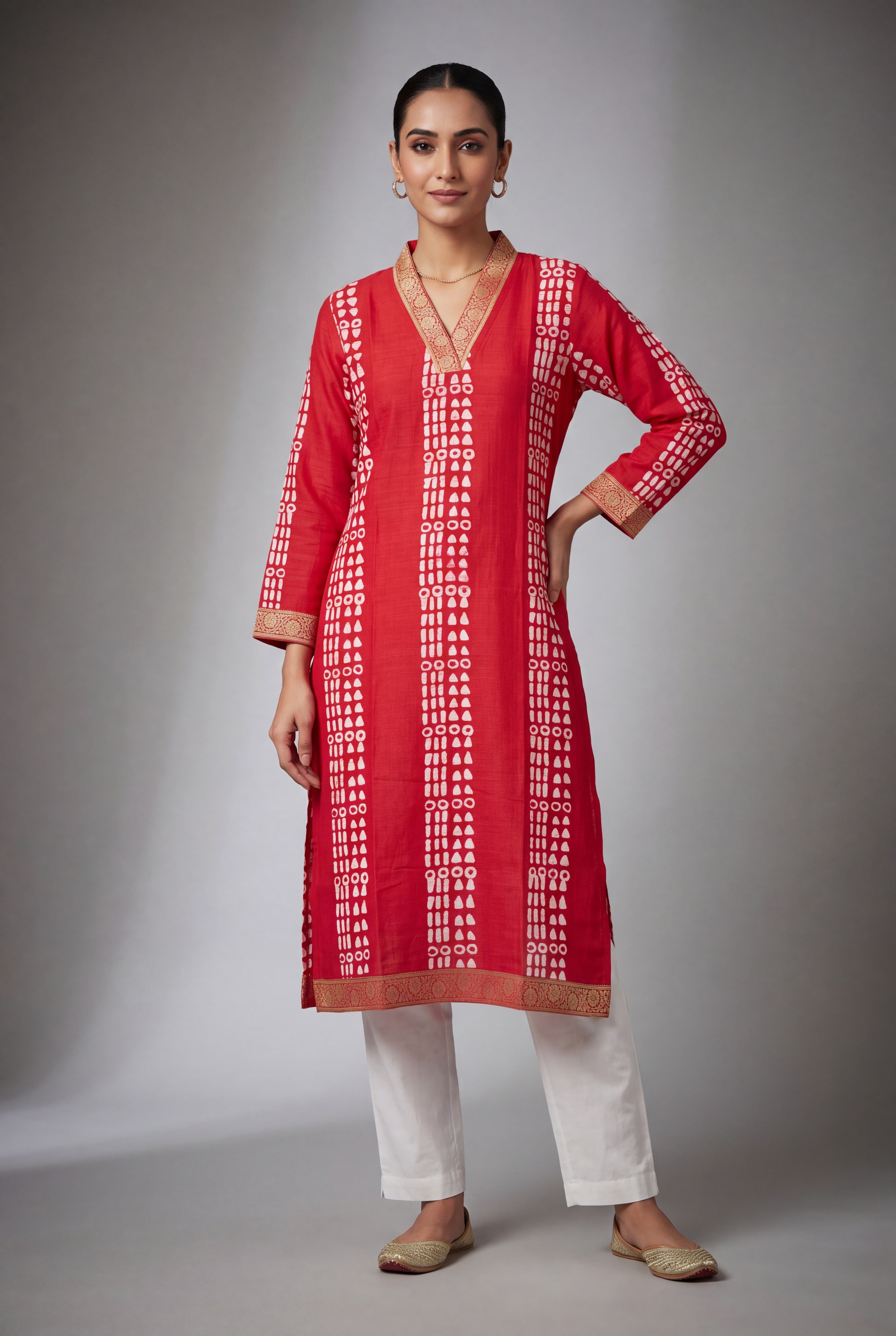 Cherry Red Ākṛti Kurti with Jaal Zariwork