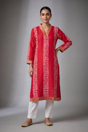 Cherry Red Ākṛti Kurti with Jaal Zariwork