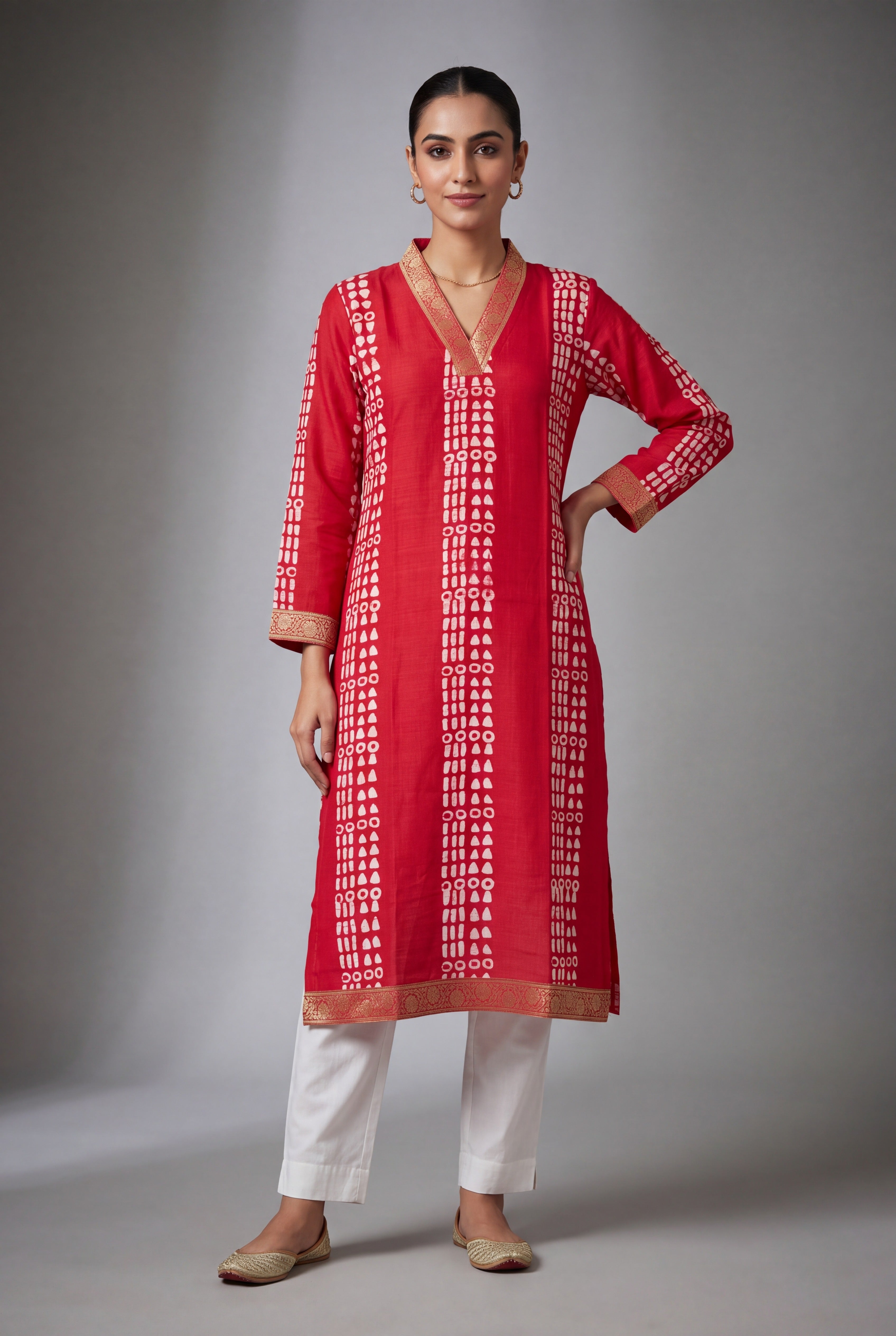 Cherry Red Ākṛti Kurti with Jaal Zariwork