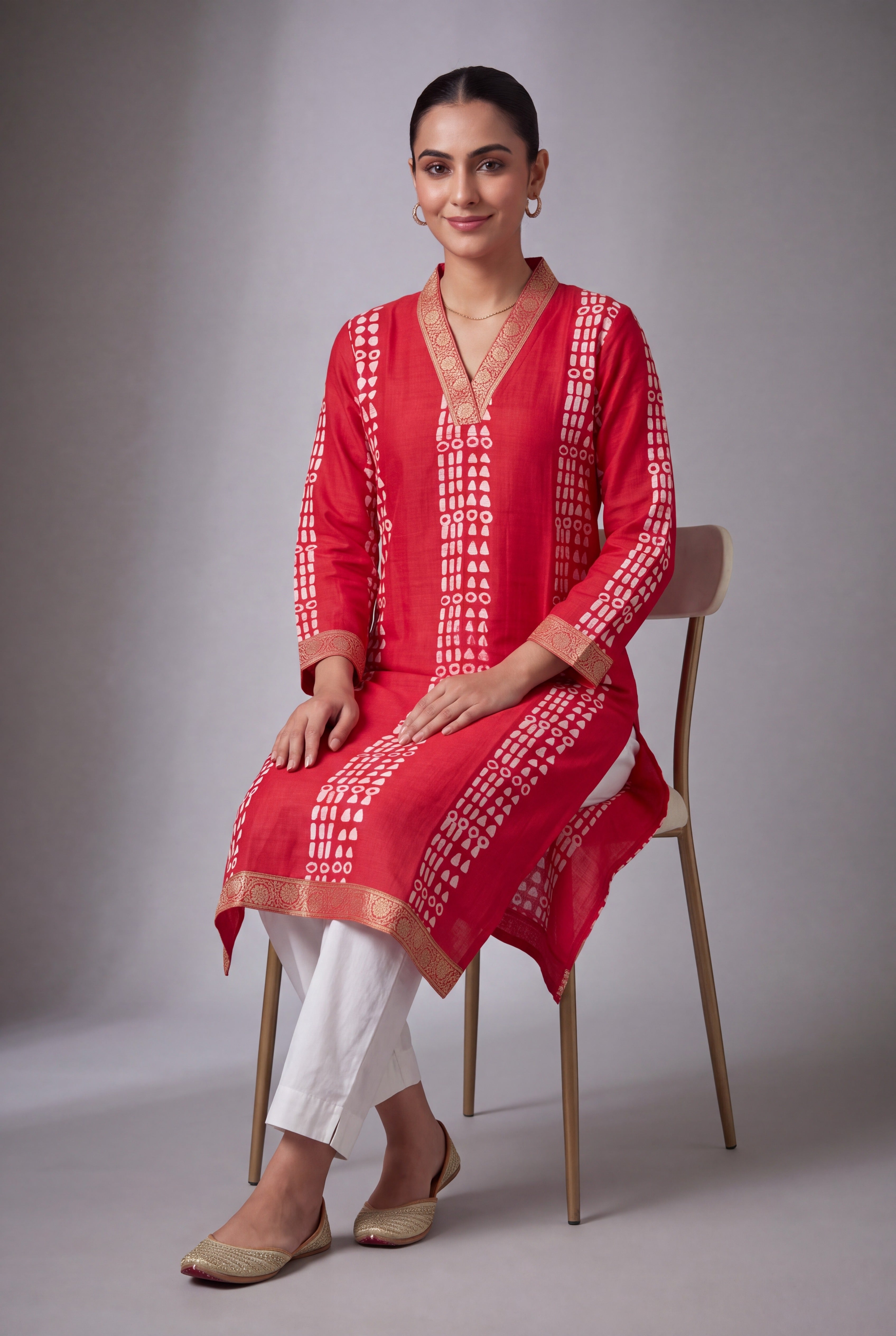 Cherry Red Ākṛti Kurti with Jaal Zariwork