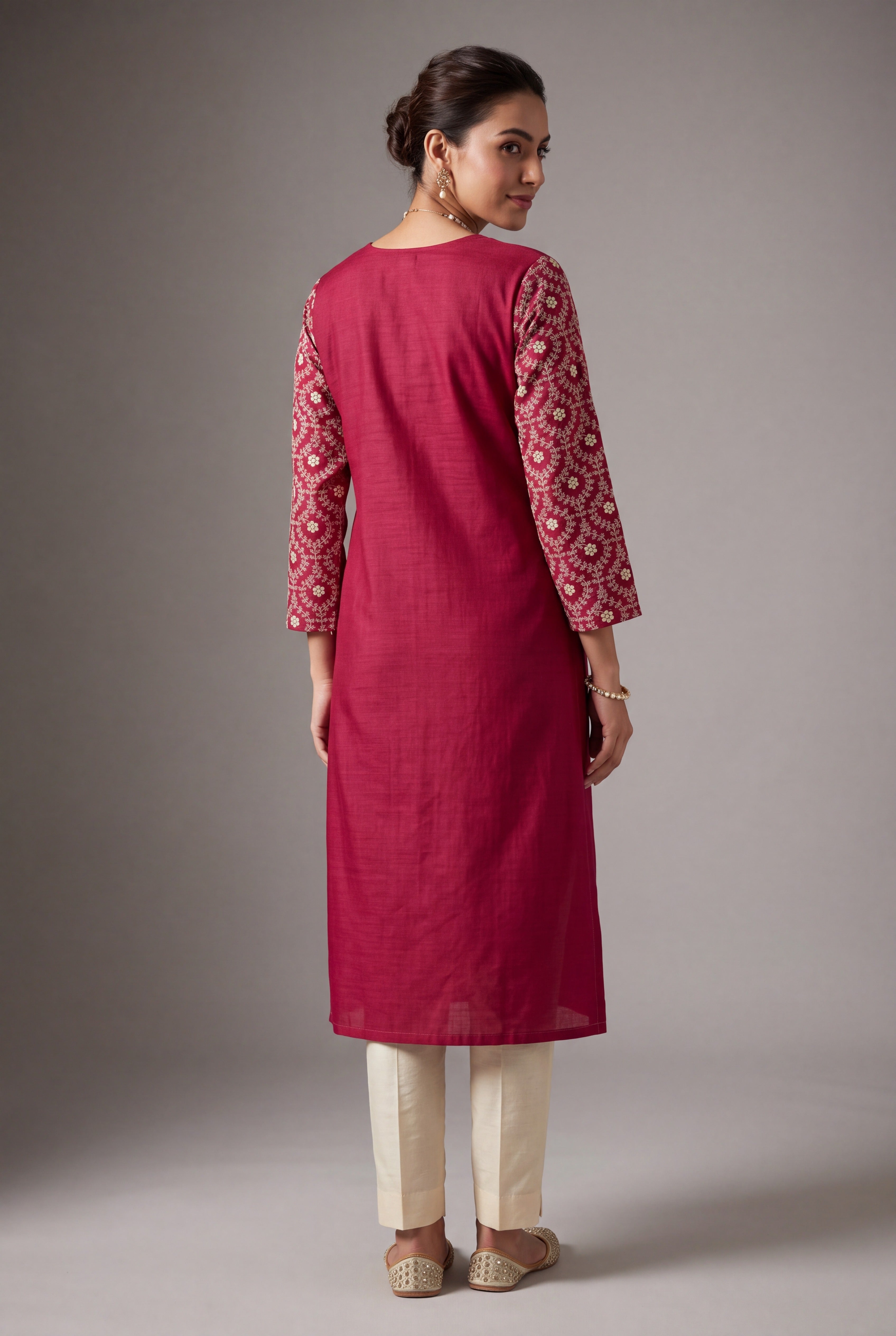 Cherry Red Ārāma Kurti with Coffee Jaal threadwork