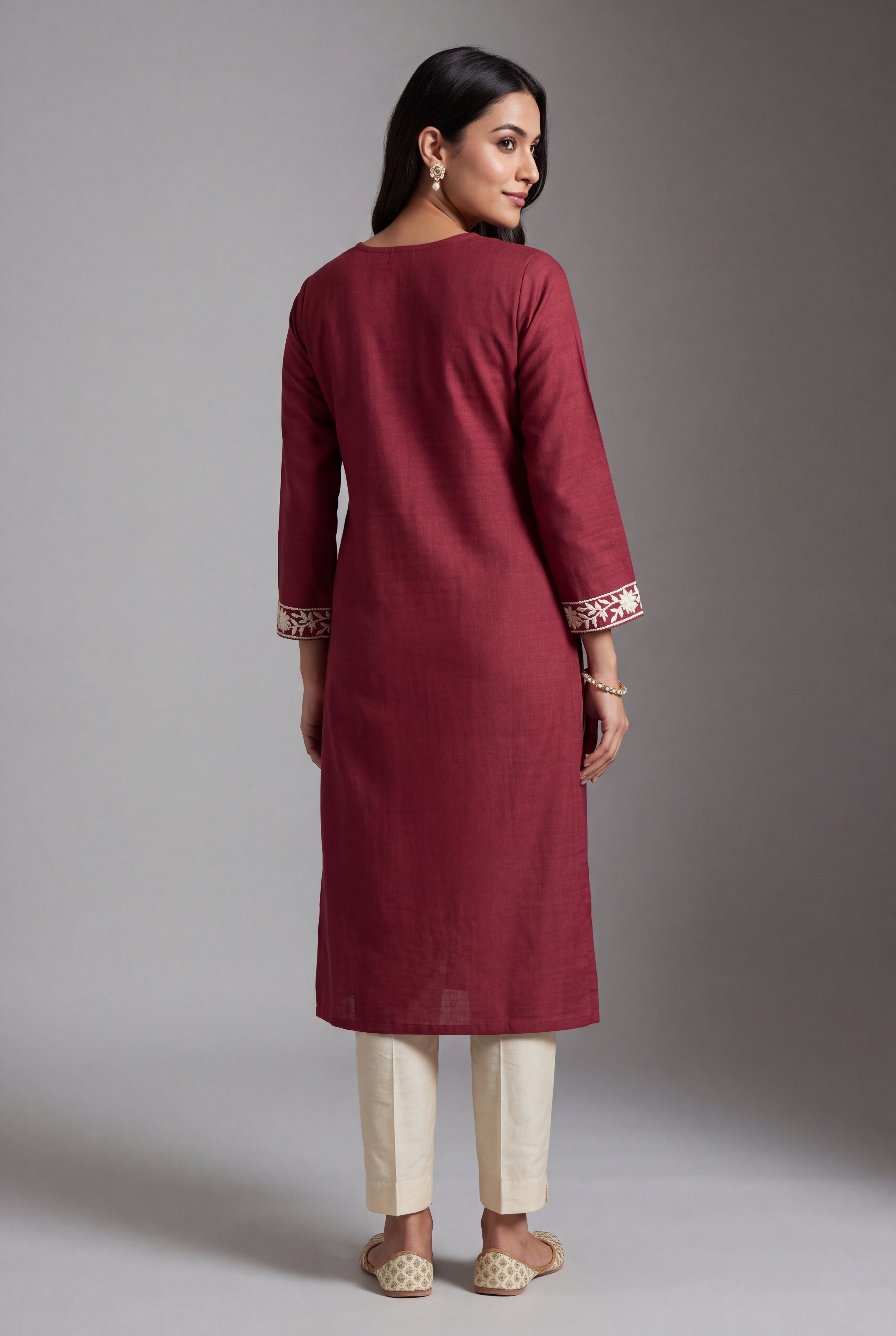 Cherry Red Parnika Kurti with Ivory Chikankari threadwork