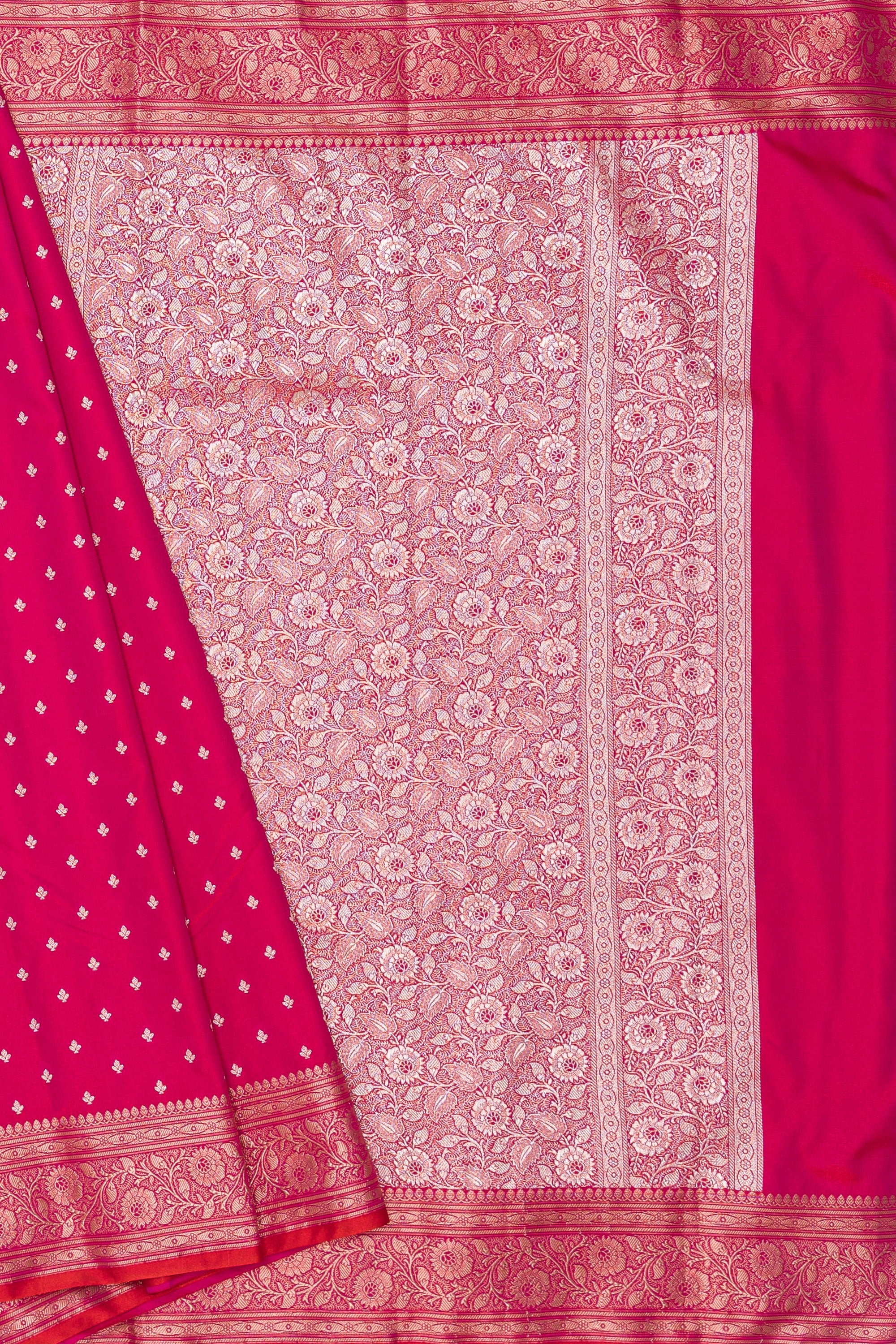 Cherry Red Soft Silk Banarasi Saree with Gold Zari Suvarna Padma Pallu