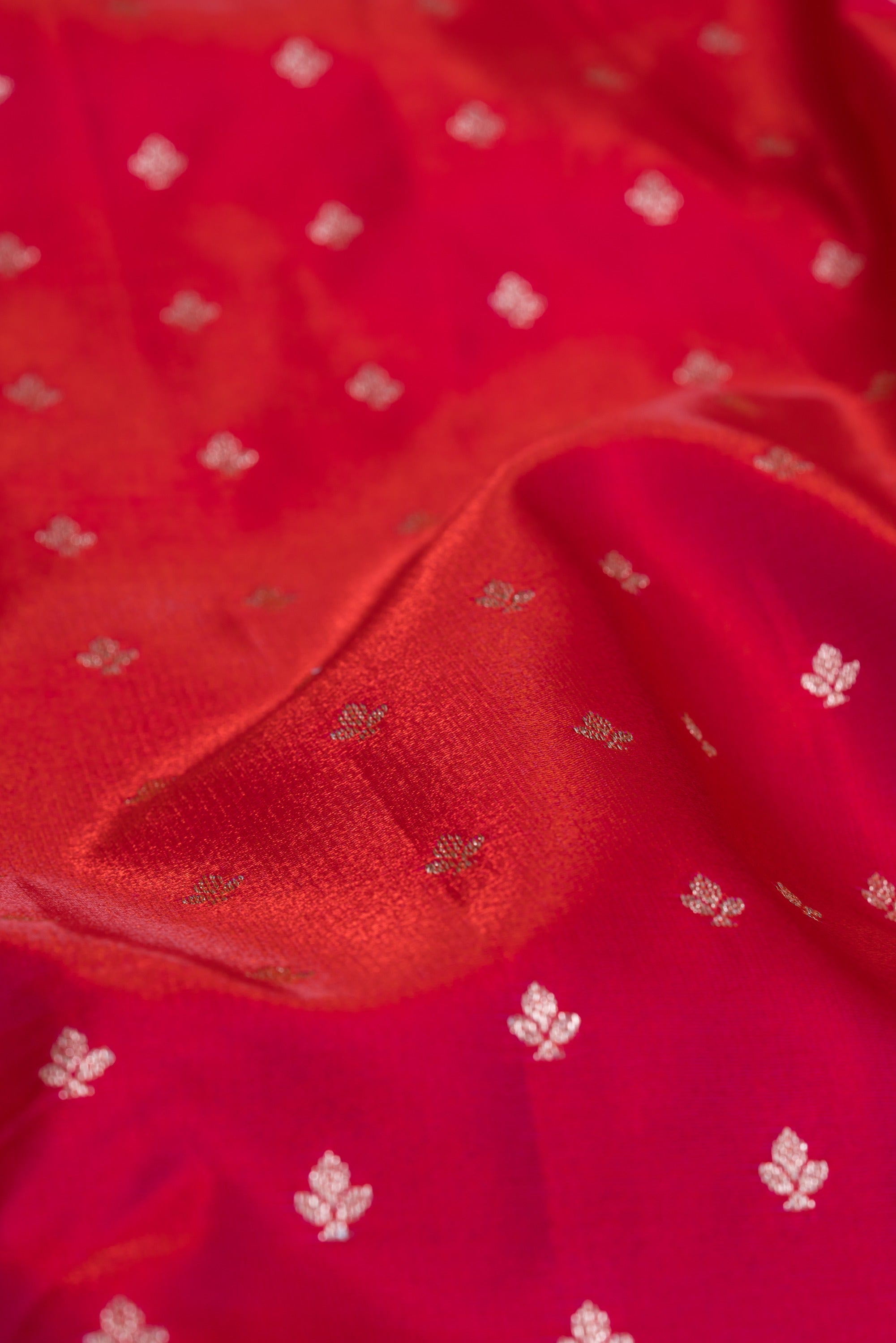 Cherry Red Soft Silk Banarasi Saree with Gold Zari Suvarna Padma Pallu
