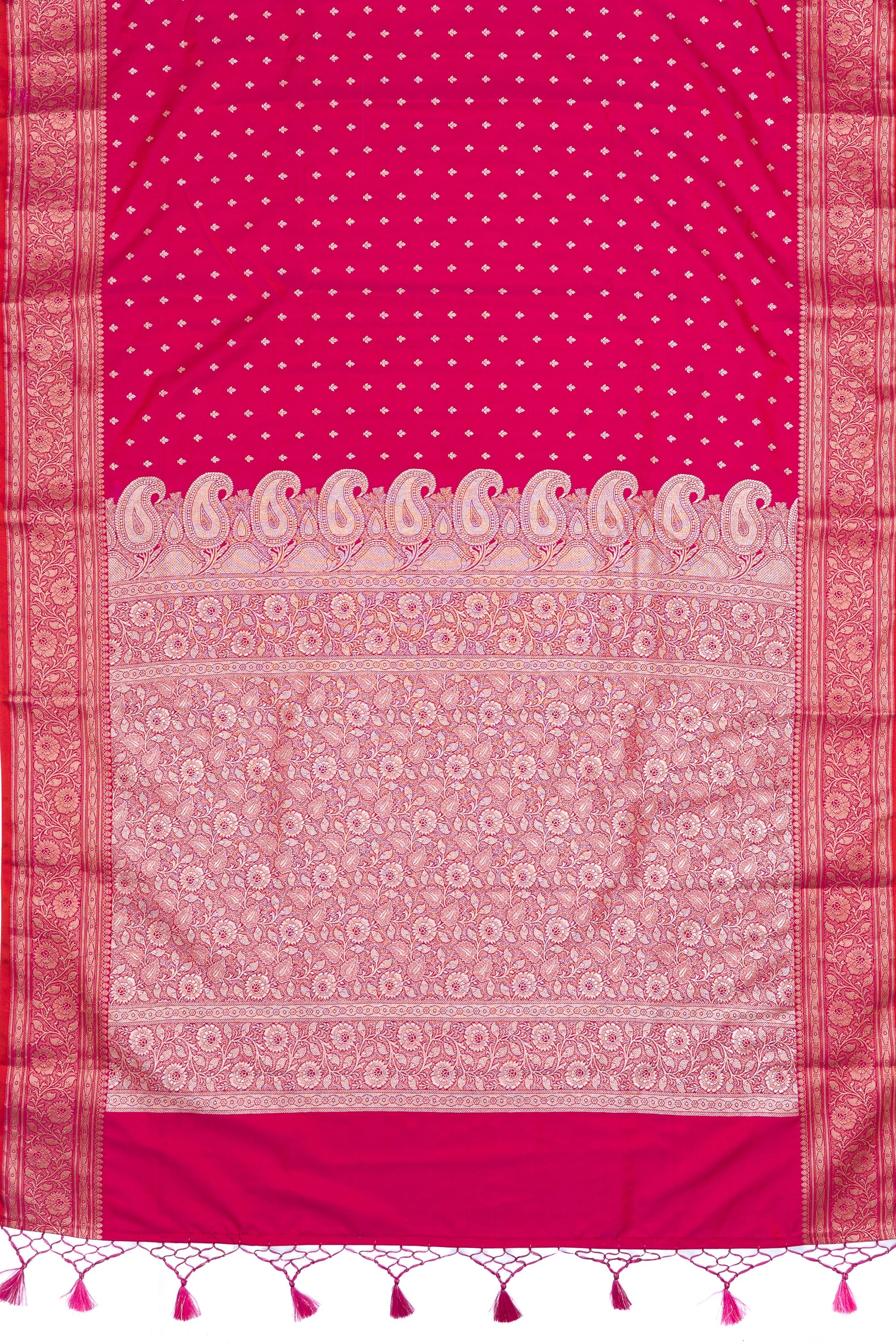 Cherry Red Soft Silk Banarasi Saree with Gold Zari Suvarna Padma Pallu