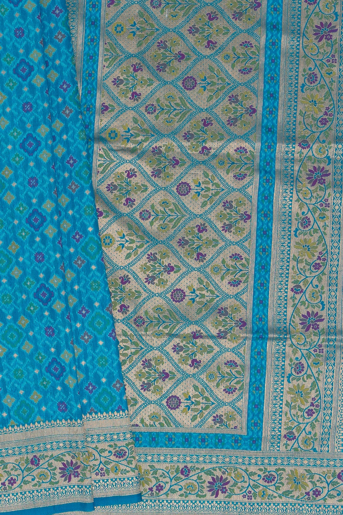 Chintamani Blue Tussar Silk Patola Saree with Resham Threadwork Pallu