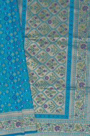 Chintamani Blue Tussar Silk Patola Saree with Resham Threadwork Pallu
