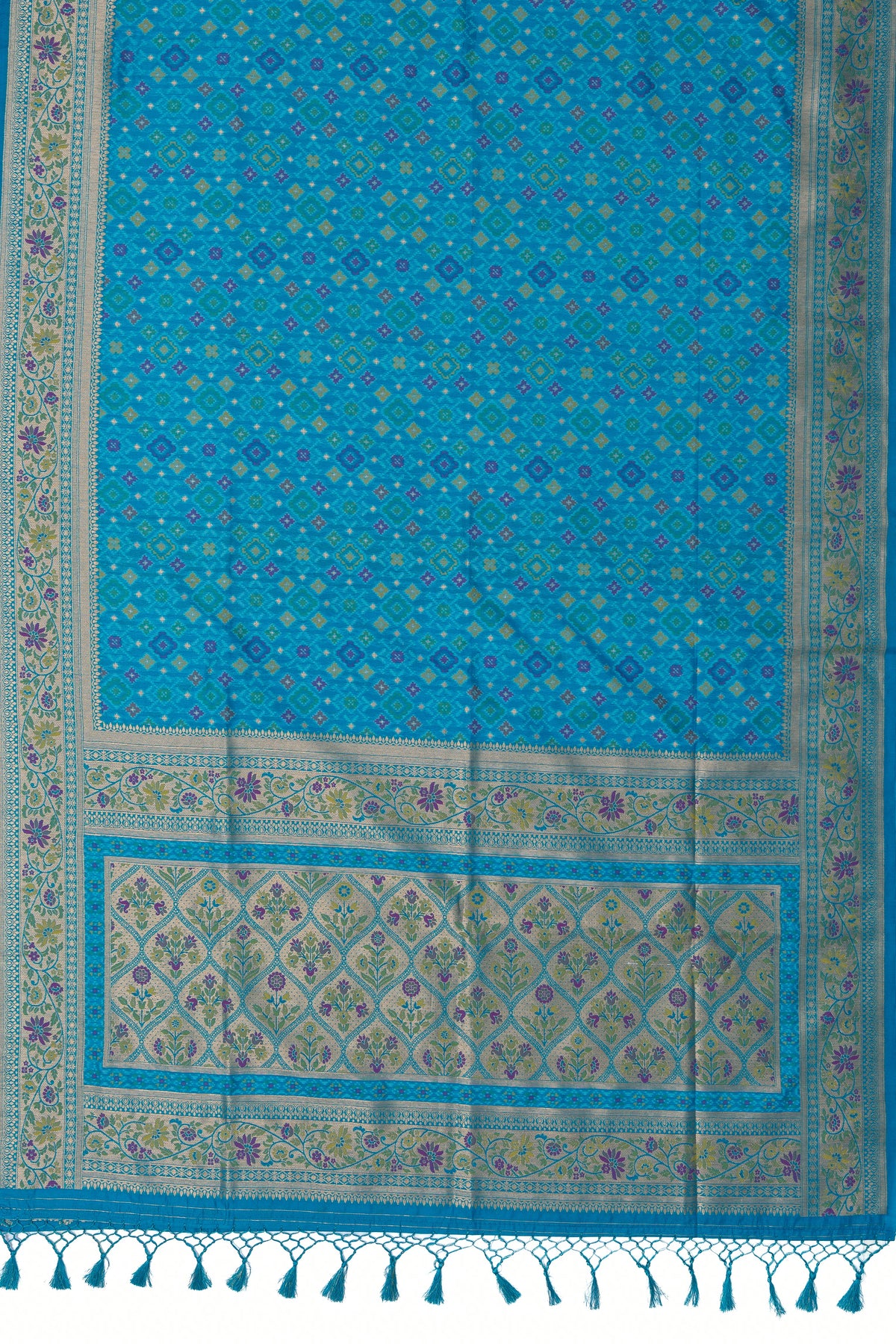 Chintamani Blue Tussar Silk Patola Saree with Resham Threadwork Pallu