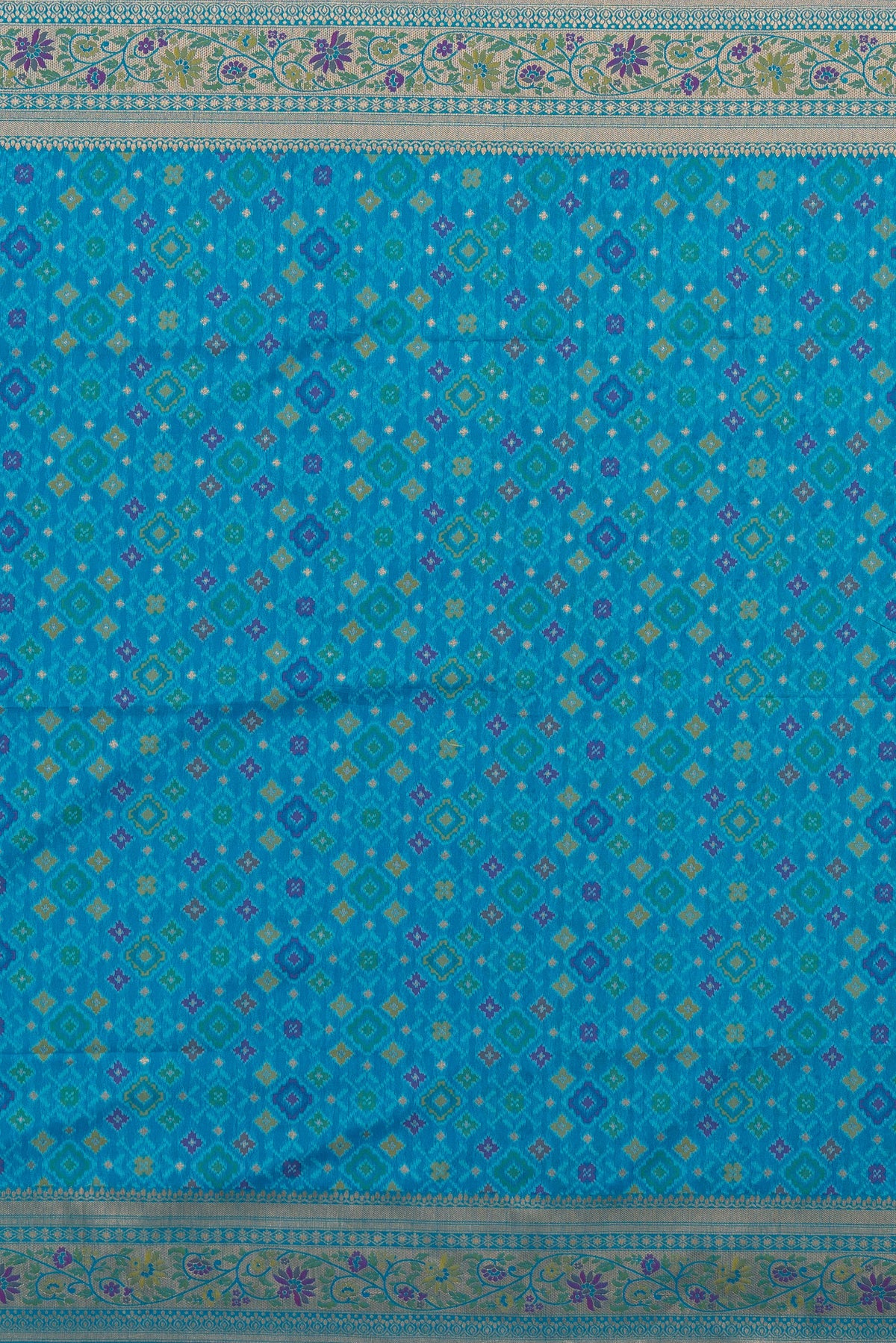Chintamani Blue Tussar Silk Patola Saree with Resham Threadwork Pallu