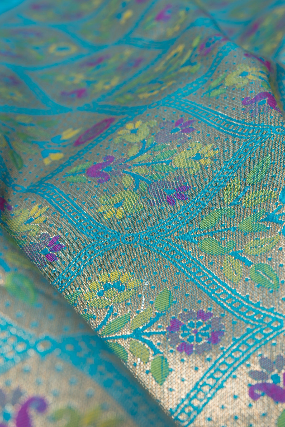 Chintamani Blue Tussar Silk Patola Saree with Resham Threadwork Pallu