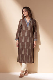 Cocoa Brown Kurti with Parṇa print