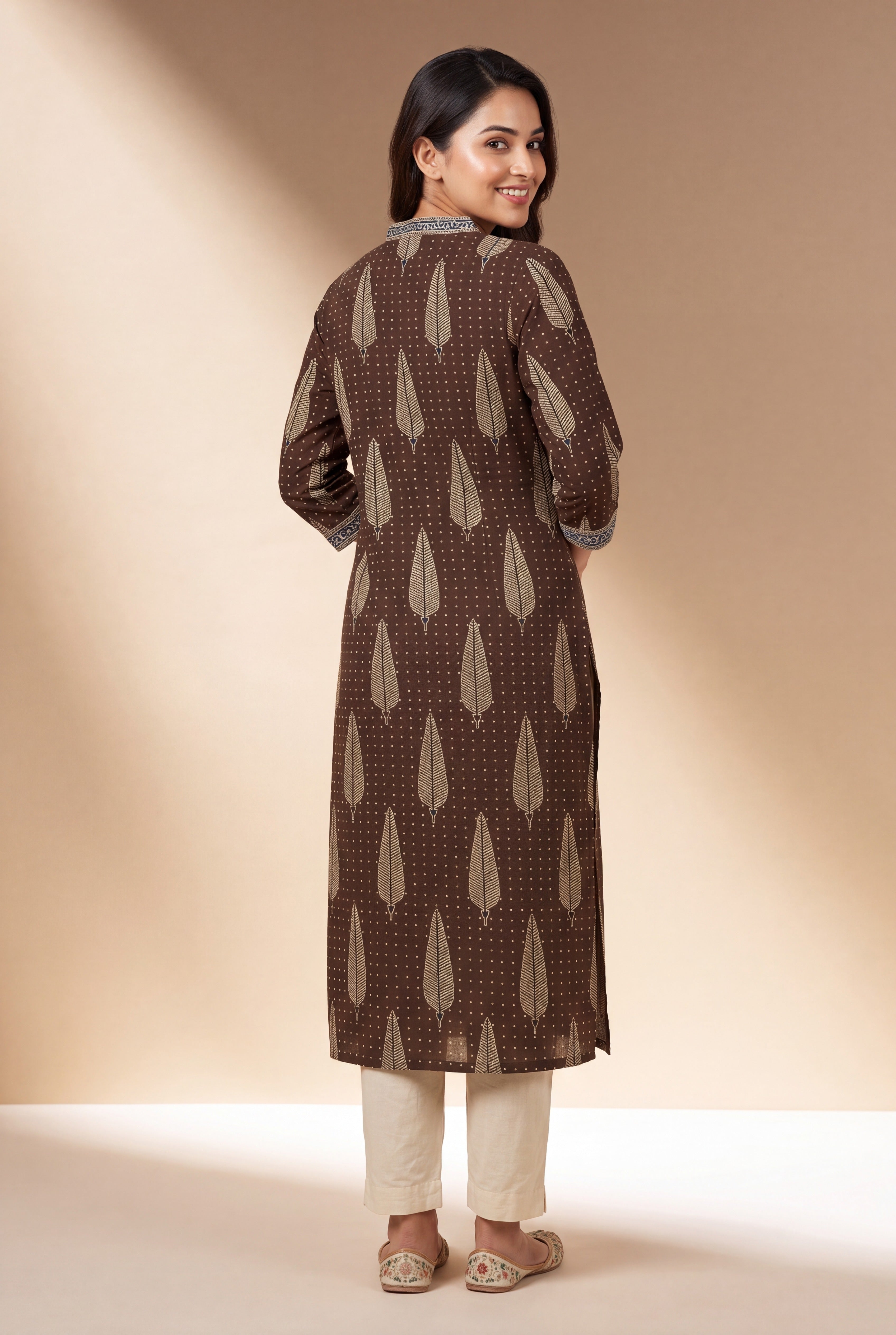 Cocoa Brown Kurti with Parṇa print