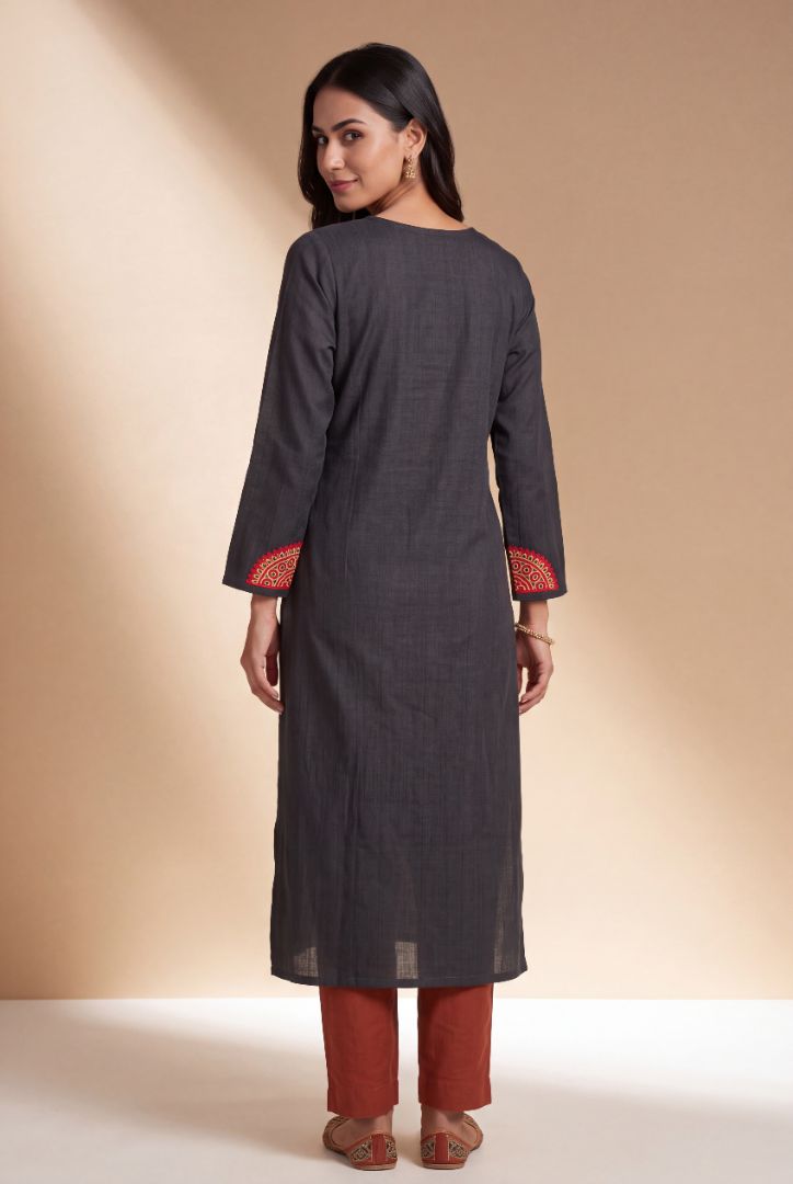 Black Mandala Patchwork Kurti with Mirrorwork embroidery