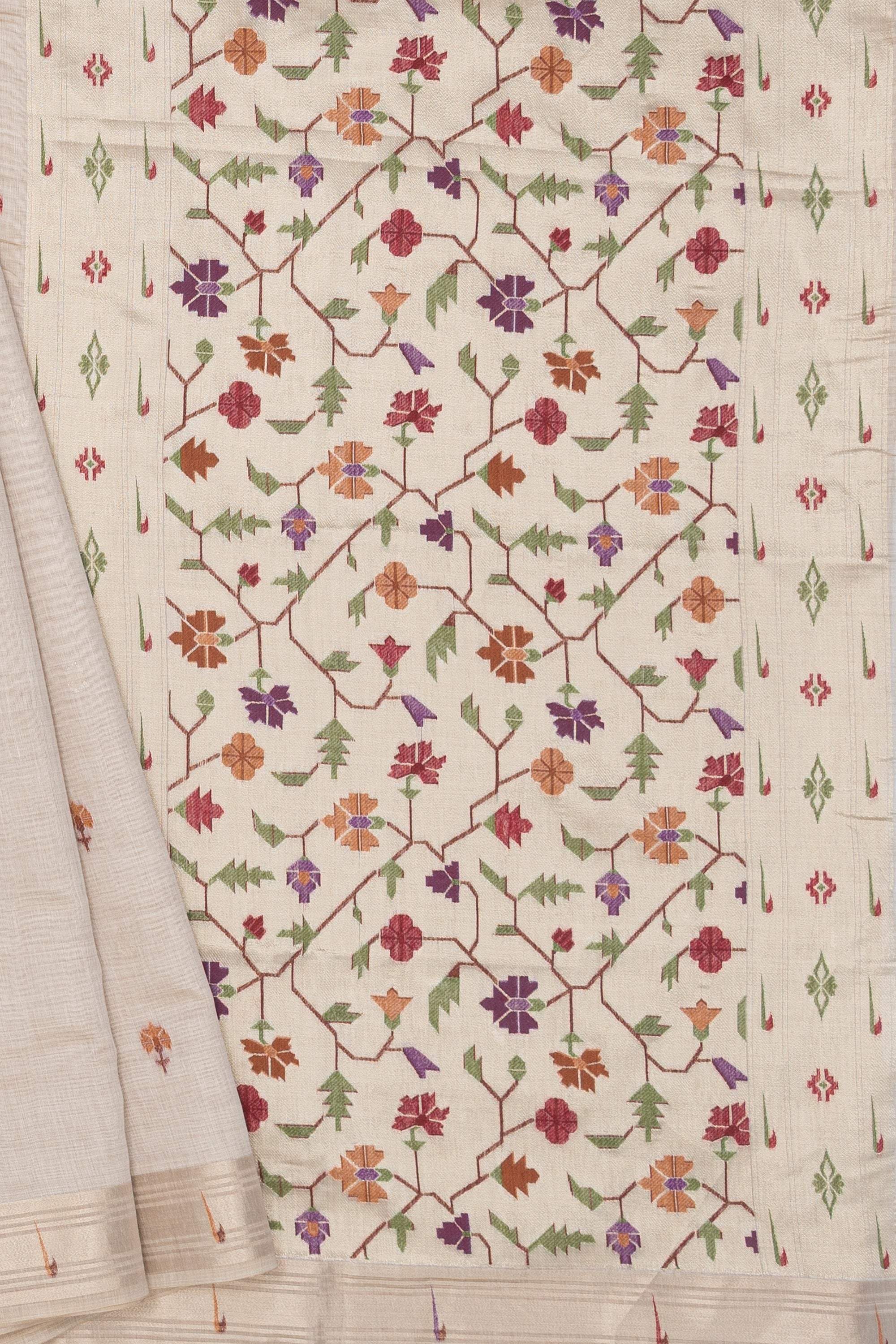 Cream Cotton Paithani Saree with Asawali-Prasūna Pallu