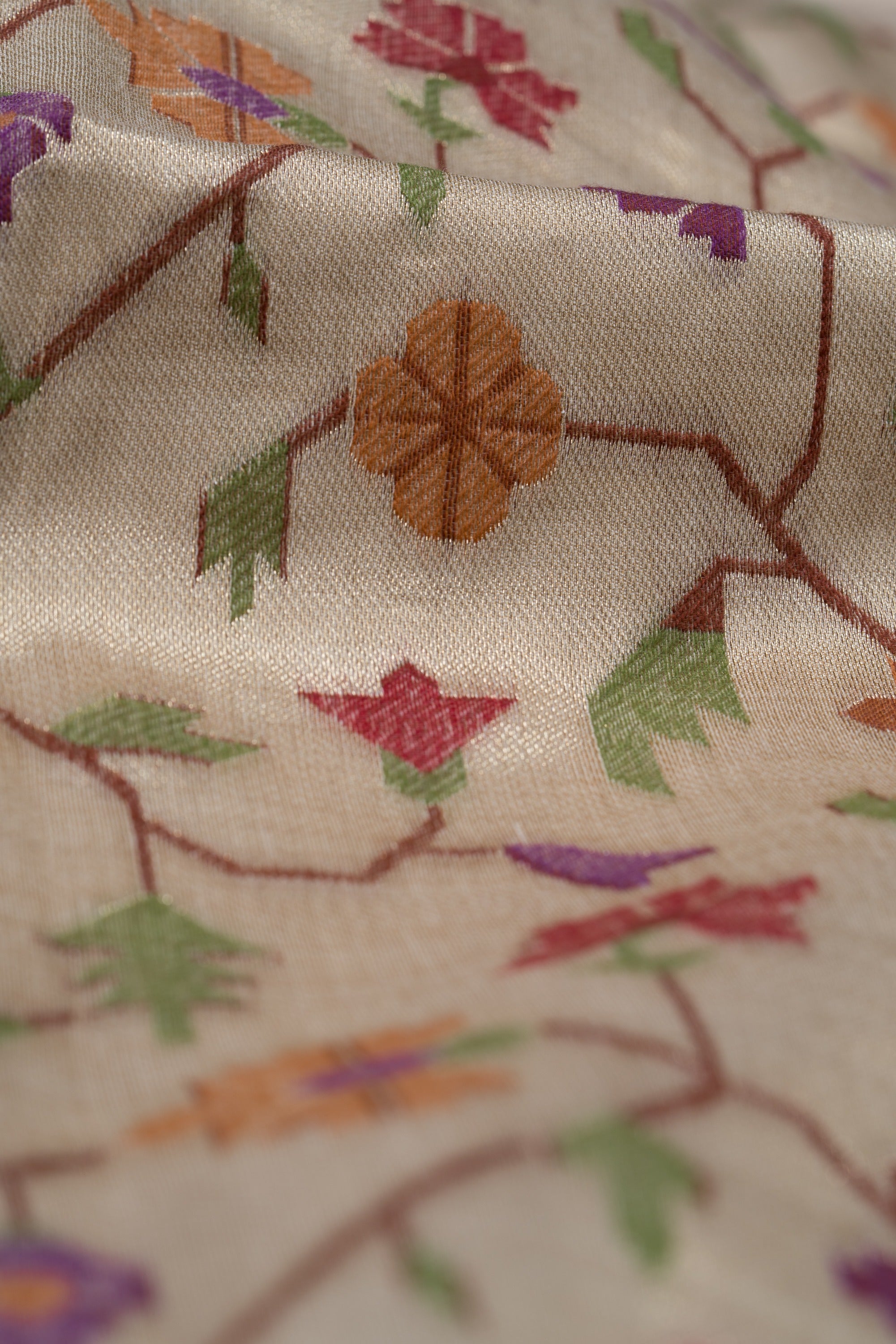 Cream Cotton Paithani Saree with Asawali-Prasūna Pallu
