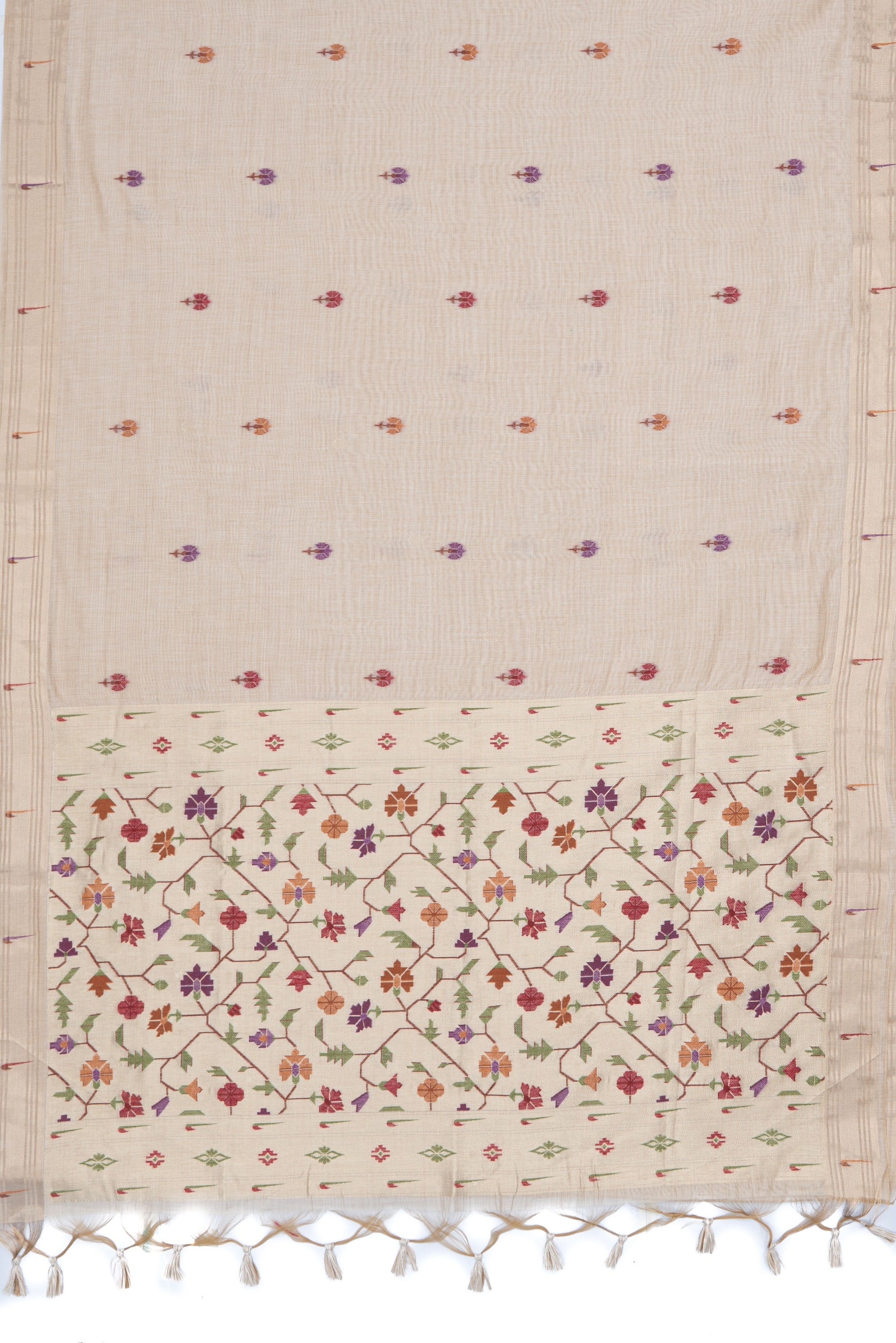 Cream Cotton Paithani Saree with Asawali-Prasūna Pallu