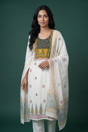 Cream Khadi Cotton Suit Set with Vanika print