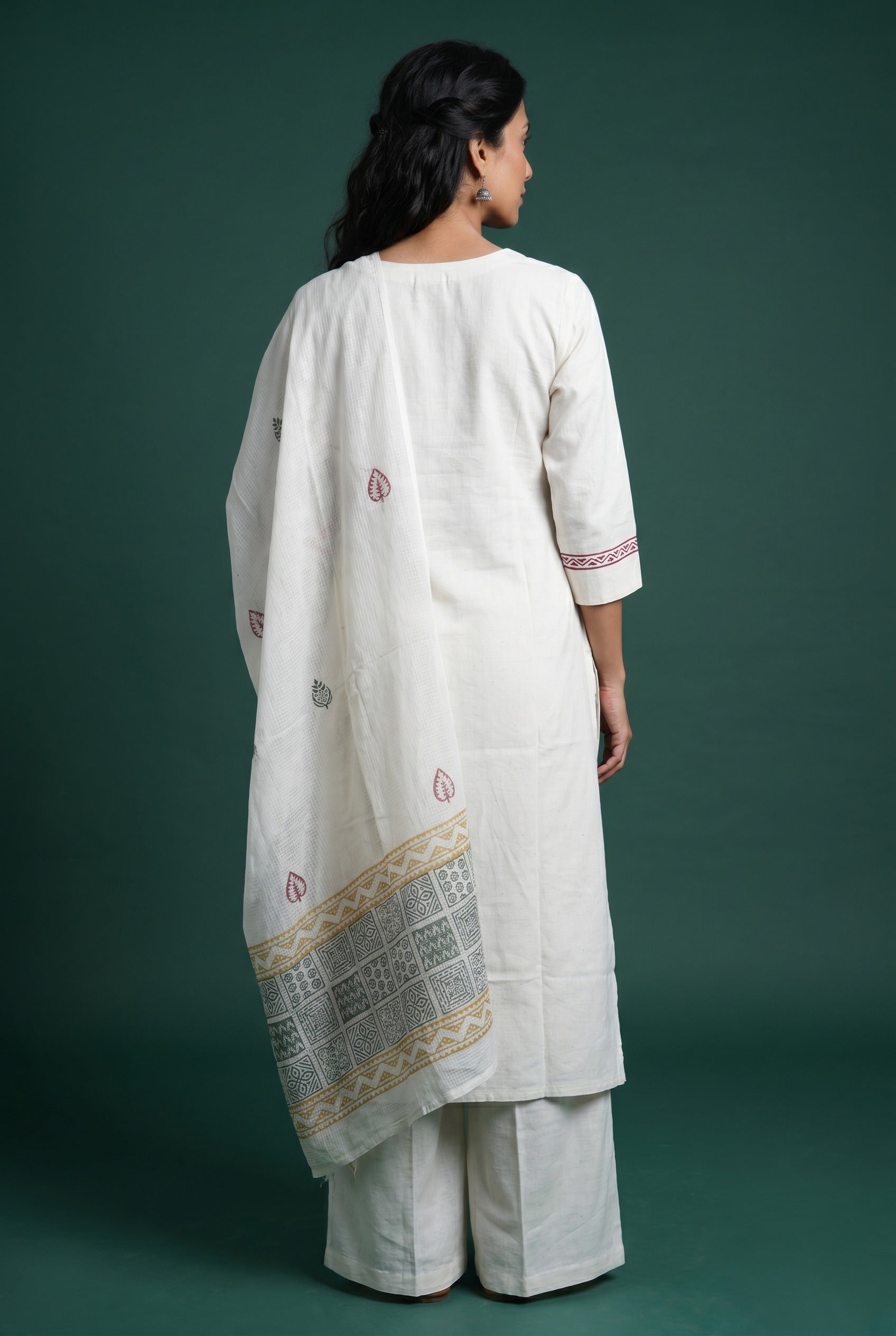 Cream Khadi Cotton Suit Set with Vanika print
