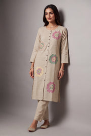 Cream Sumanah Kurti with Floral patchwork