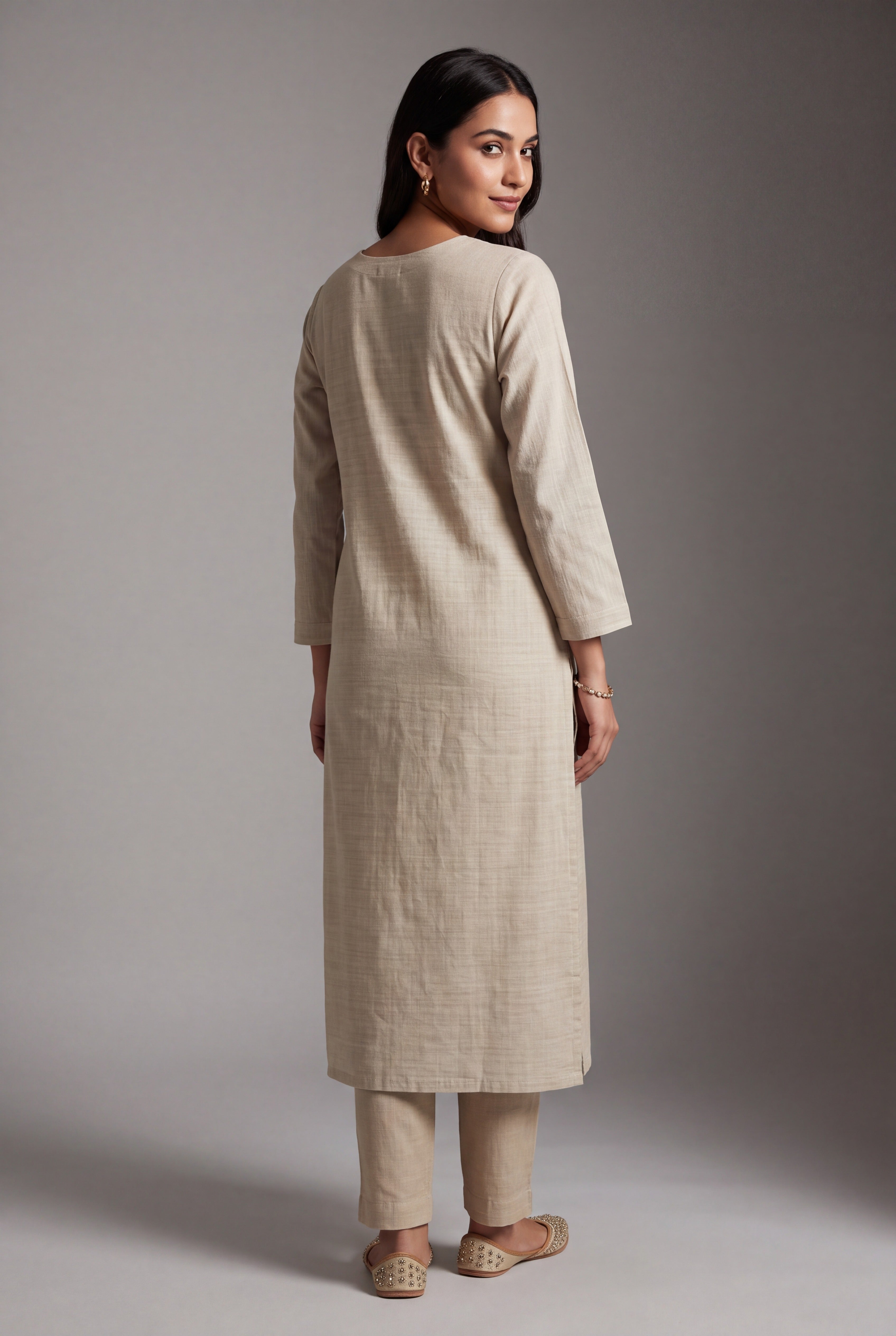 Cream Sumanah Kurti with Floral patchwork