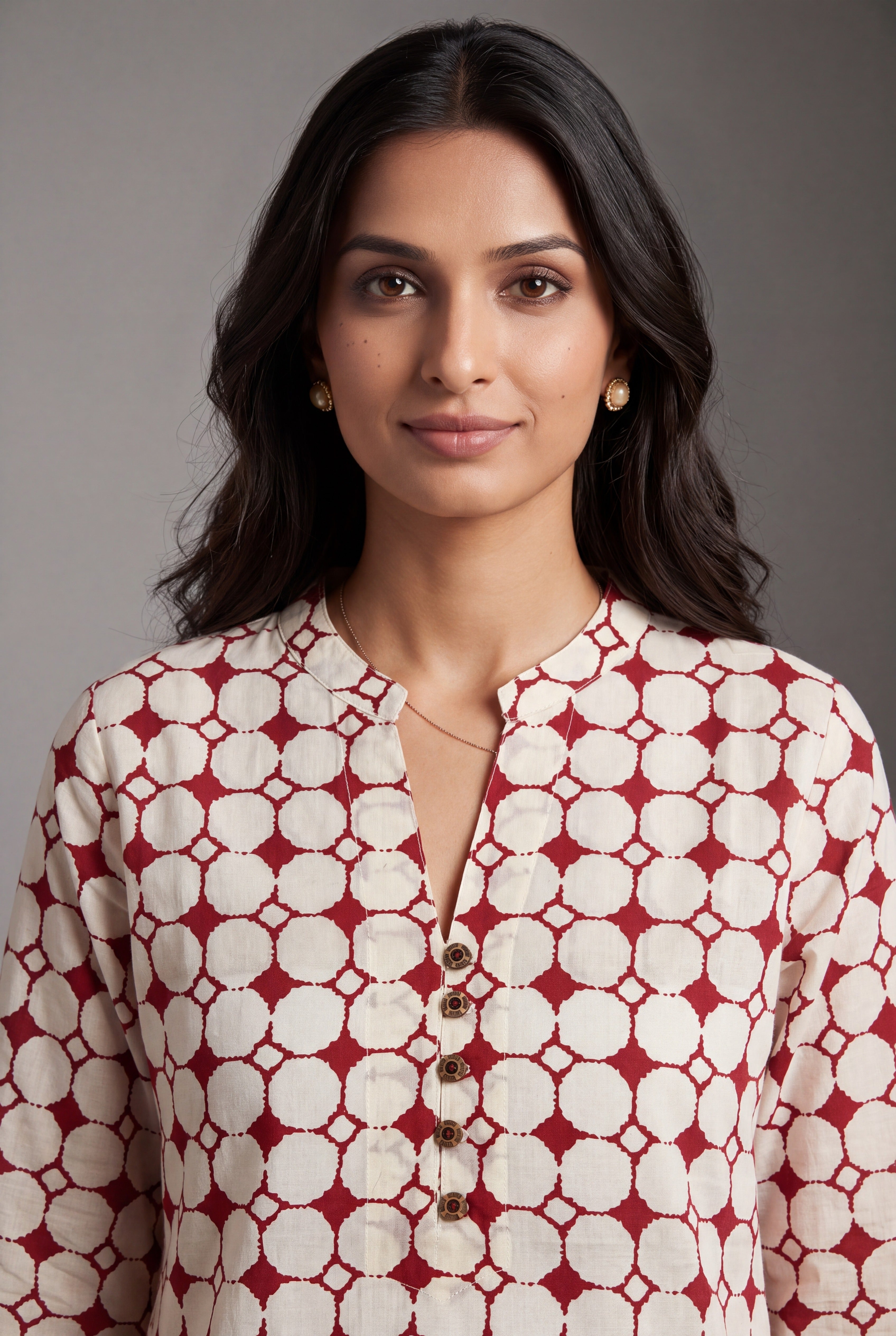 Cream and Crimson Pure Cotton Graha Kurti