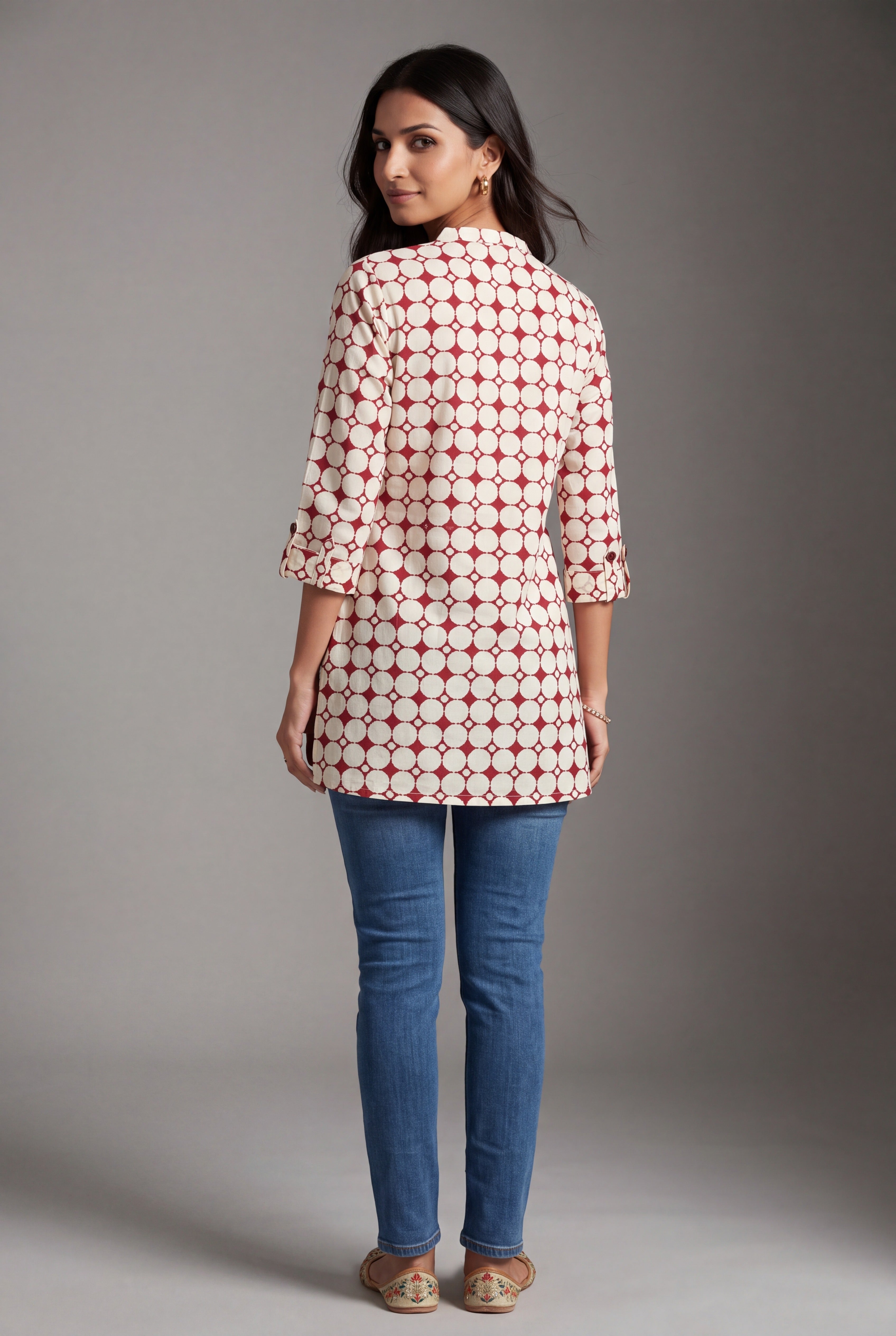 Cream and Crimson Pure Cotton Graha Kurti