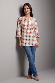 Cream and Crimson Pure Cotton Graha Kurti